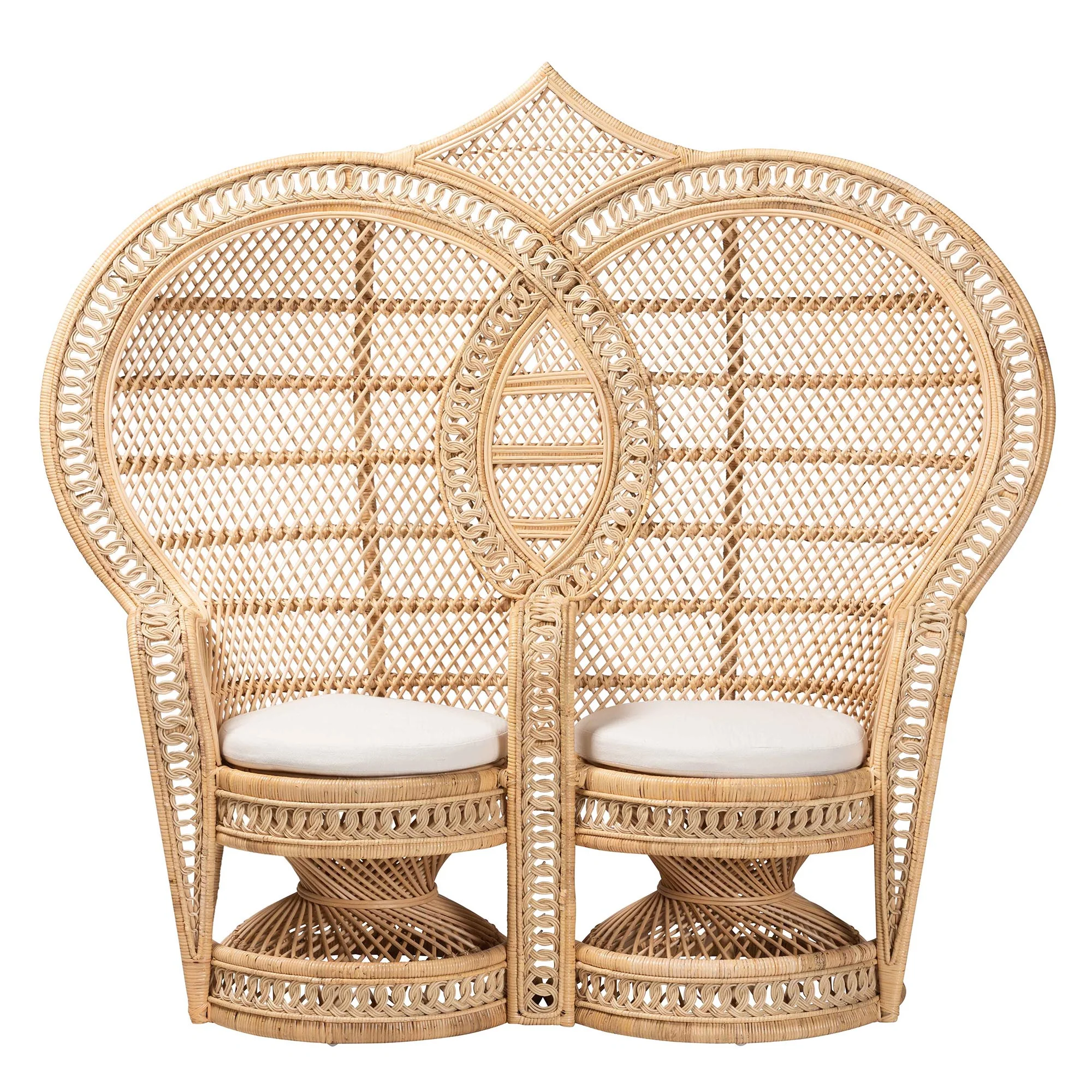 Baxton Studio bali & pari Nerita Modern Bohemian Natural Brown Rattan Two-Seater Peacock Chair - Image 5