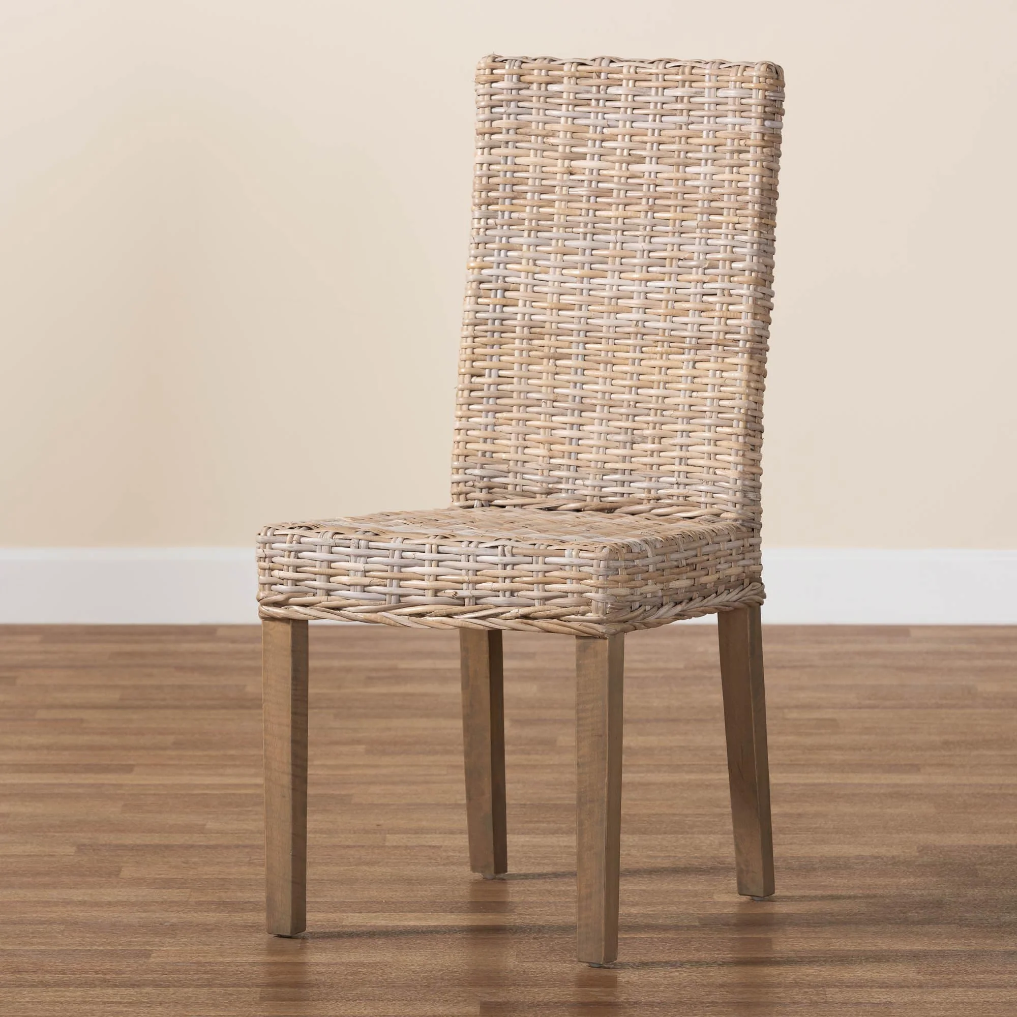 Baxton Studio bali & pari Nevina Bohemian Grey Kubu Rattan and Mango Wood Dining Chair - Image 2