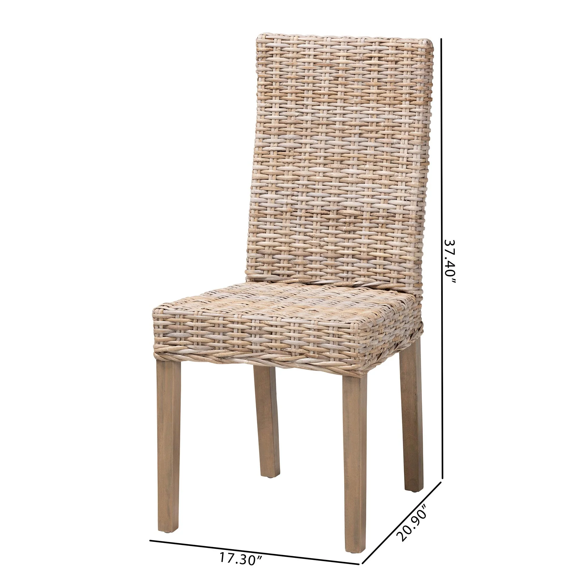 Baxton Studio bali & pari Nevina Bohemian Grey Kubu Rattan and Mango Wood Dining Chair - Image 3