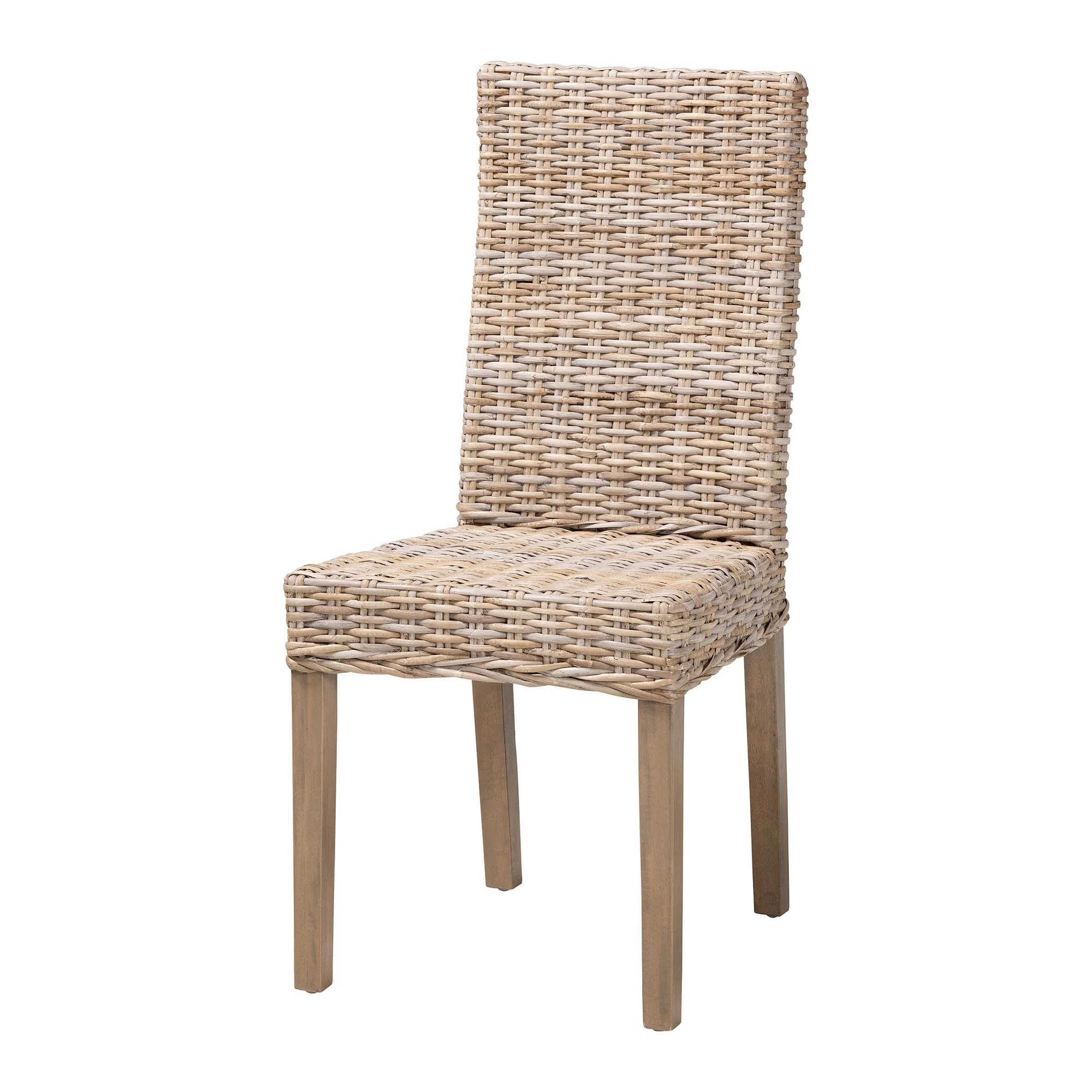 Baxton Studio bali & pari Nevina Bohemian Grey Kubu Rattan and Mango Wood Dining Chair - Image 4