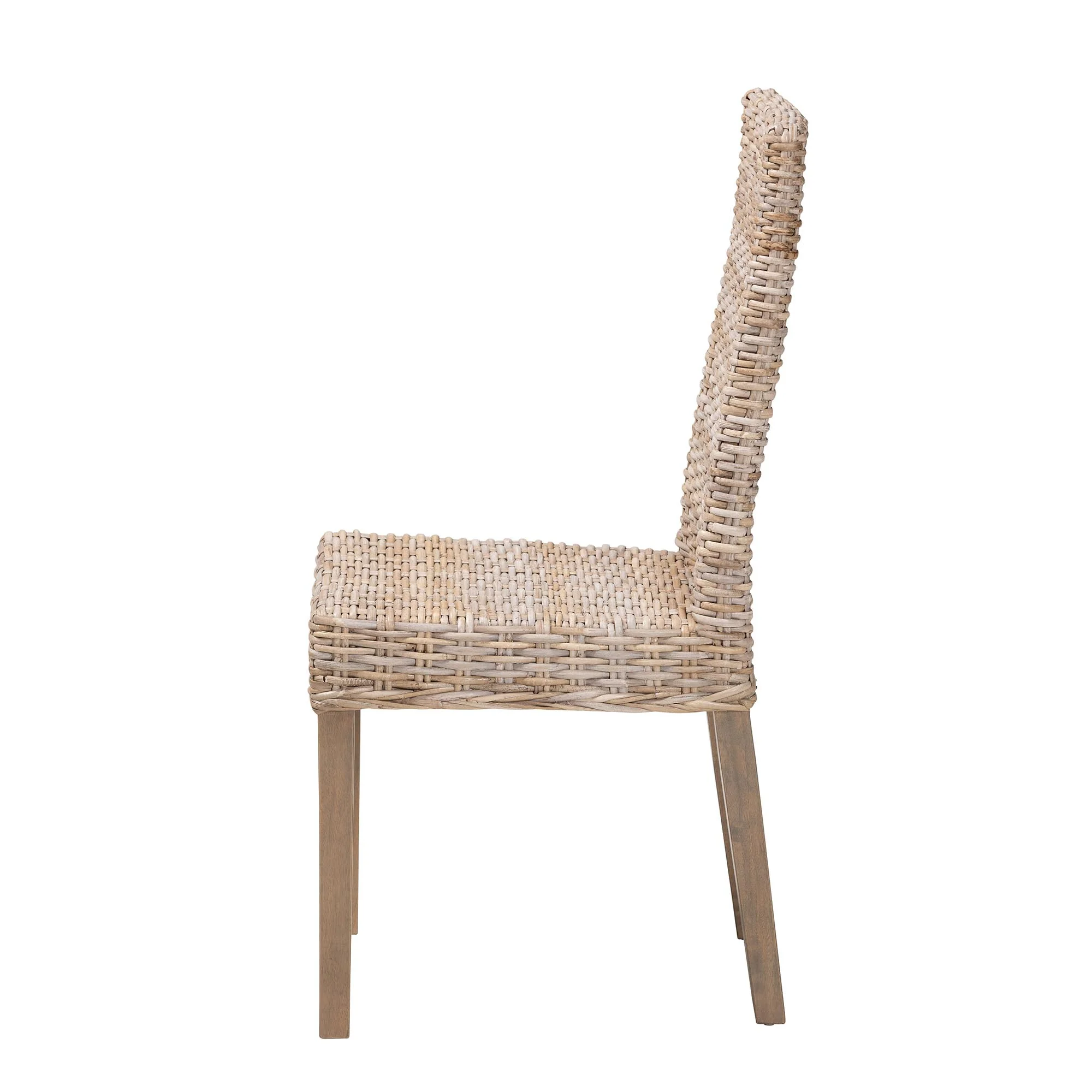 Baxton Studio bali & pari Nevina Bohemian Grey Kubu Rattan and Mango Wood Dining Chair - Image 6