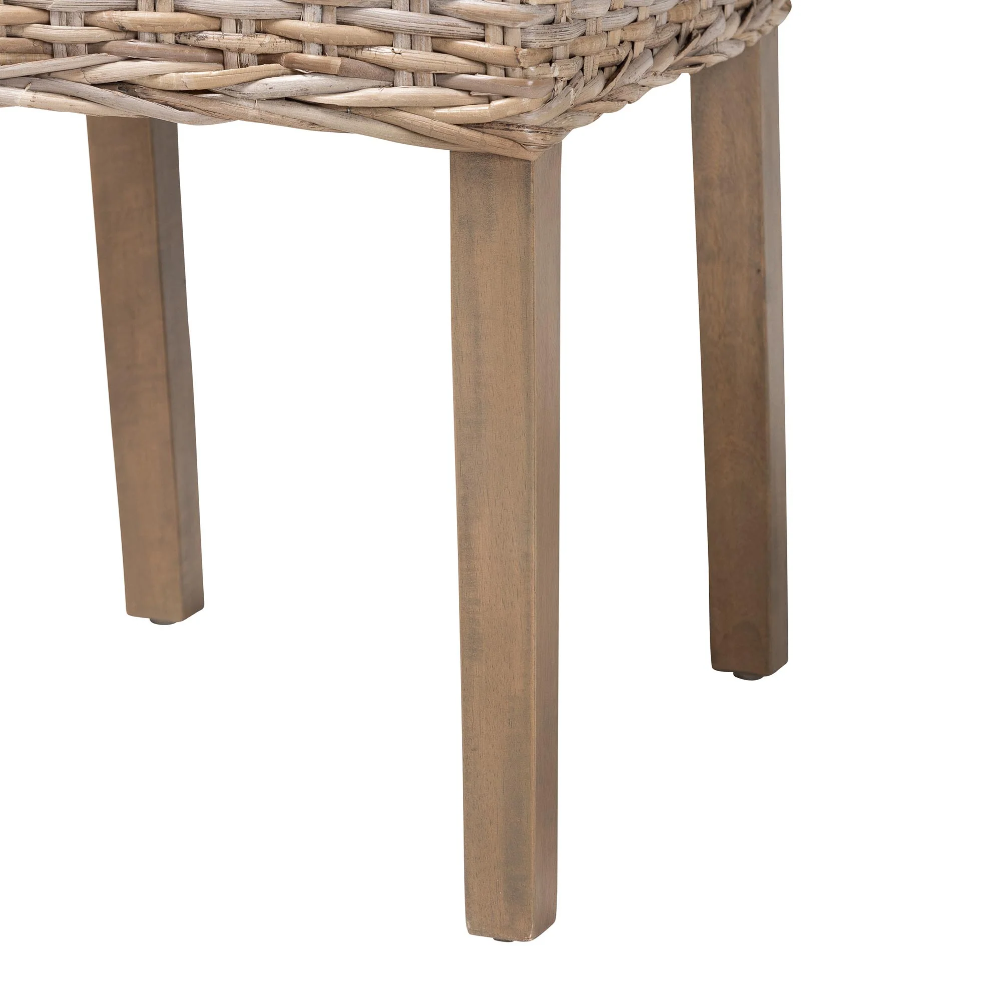 Baxton Studio bali & pari Nevina Bohemian Grey Kubu Rattan and Mango Wood Dining Chair - Image 9