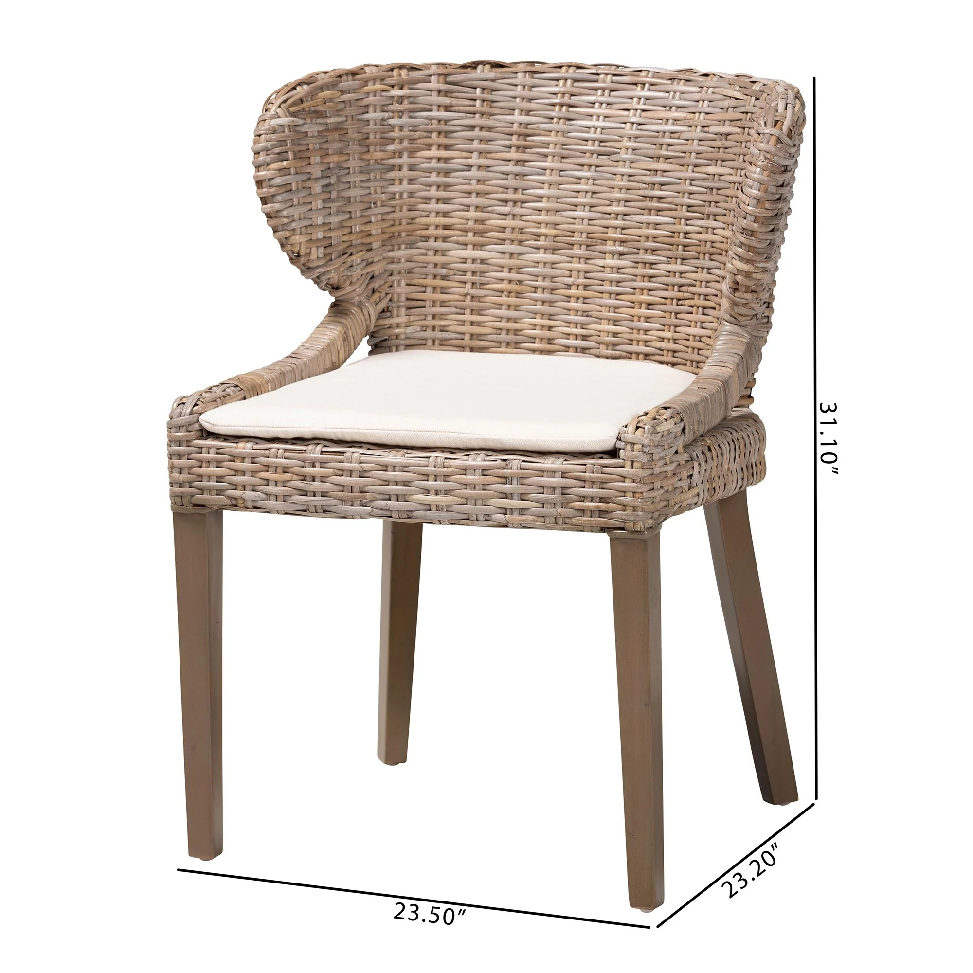 Baxton Studio bali & pari Niesha Bohemian Grey Natural Kubu Rattan and Mahogany Wood Dining Chair - Image 10