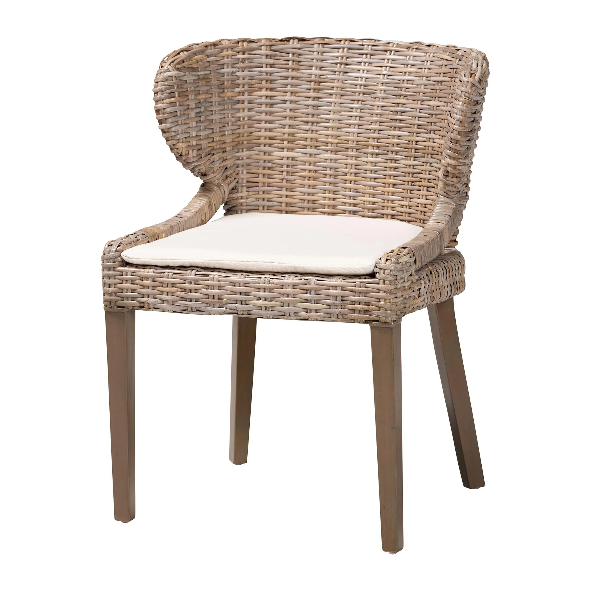 Baxton Studio bali & pari Niesha Bohemian Grey Natural Kubu Rattan and Mahogany Wood Dining Chair - Image 2