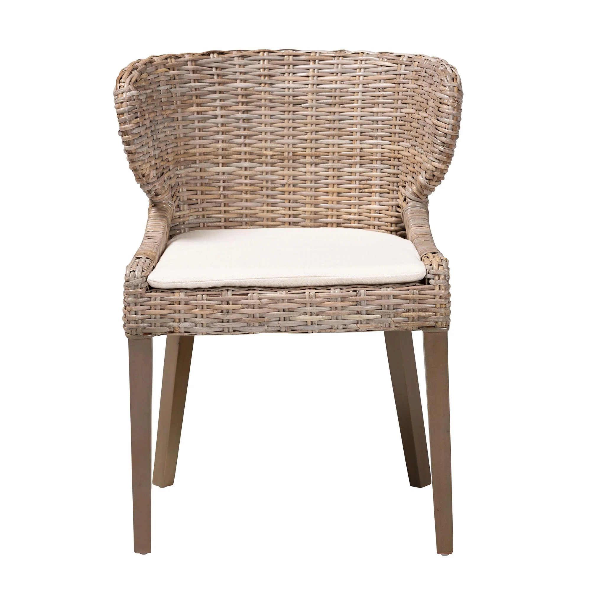 Baxton Studio bali & pari Niesha Bohemian Grey Natural Kubu Rattan and Mahogany Wood Dining Chair - Image 3