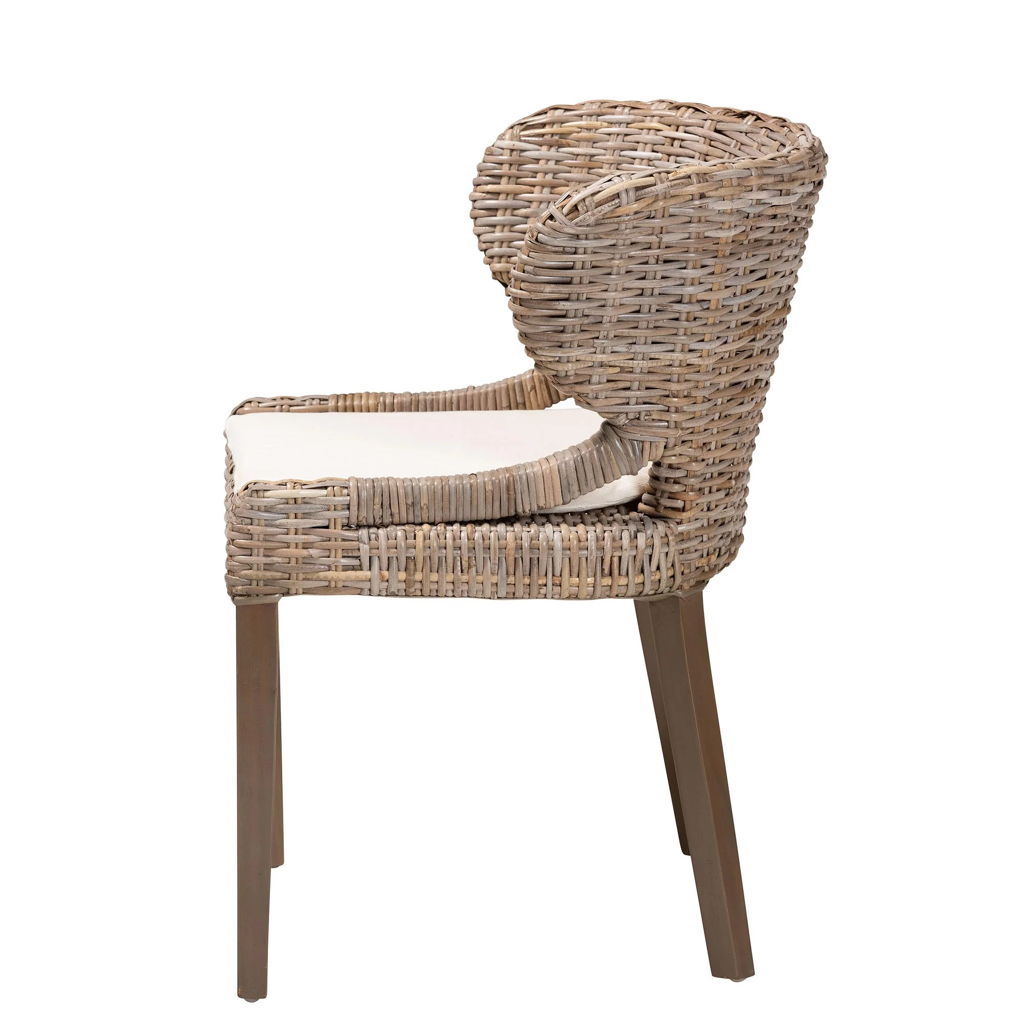 Baxton Studio bali & pari Niesha Bohemian Grey Natural Kubu Rattan and Mahogany Wood Dining Chair - Image 4