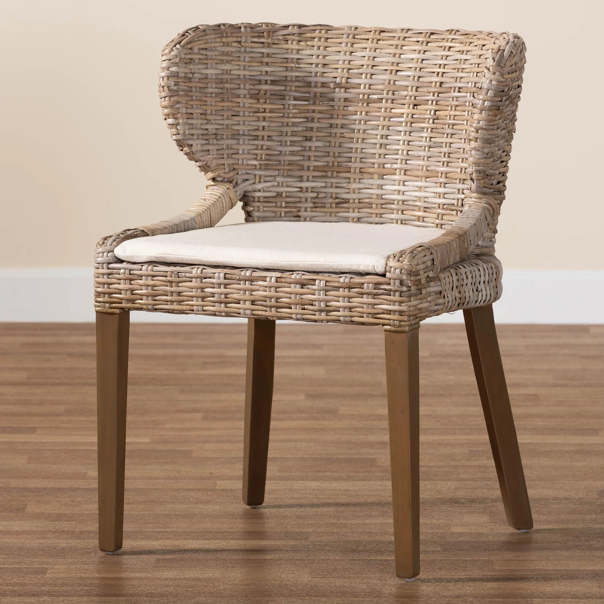 Baxton Studio bali & pari Niesha Bohemian Grey Natural Kubu Rattan and Mahogany Wood Dining Chair - Image 9