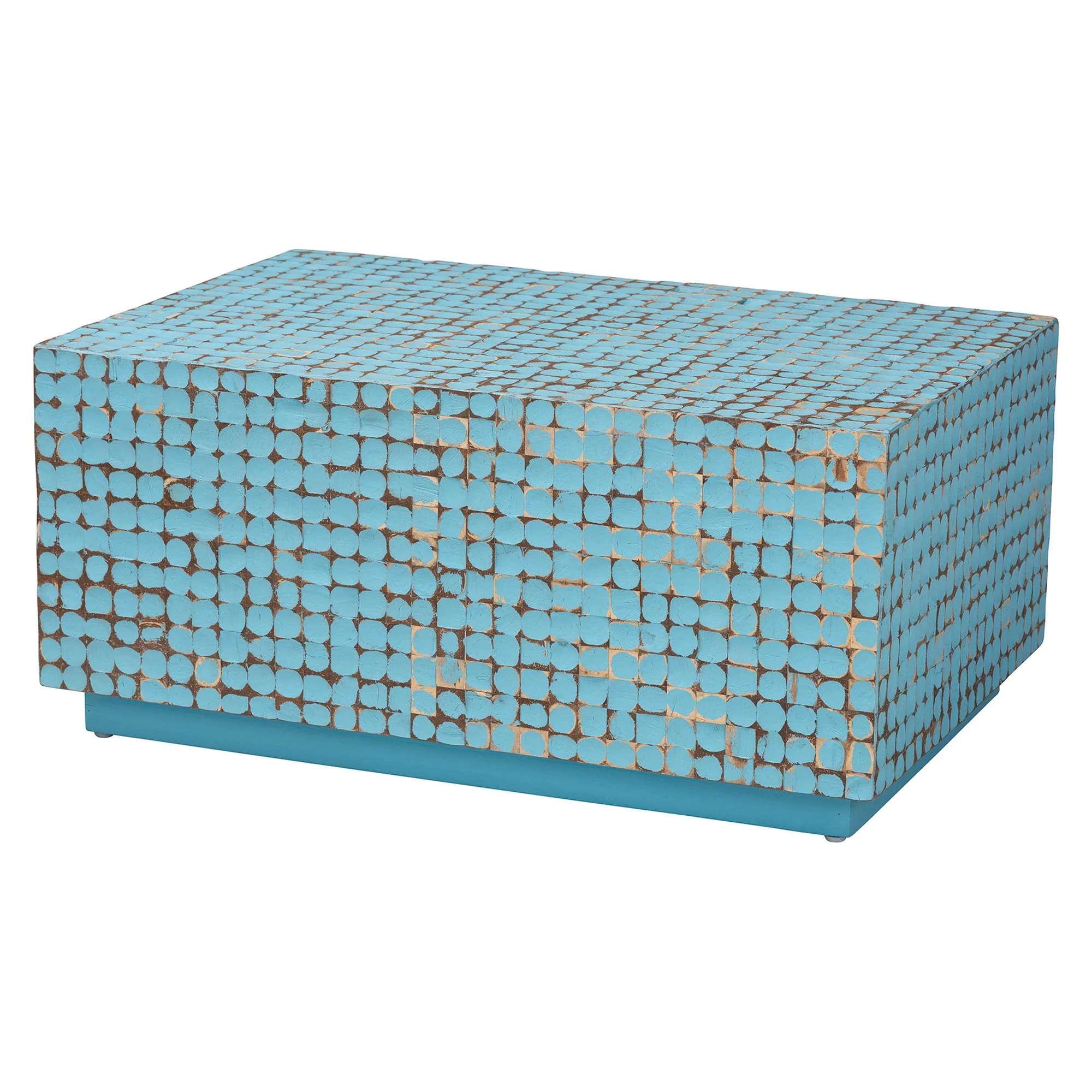 Baxton Studio bali & pari Nitza Bohemian Blue Coconut Shell and Acacia Wood Coffee Table - Image 4