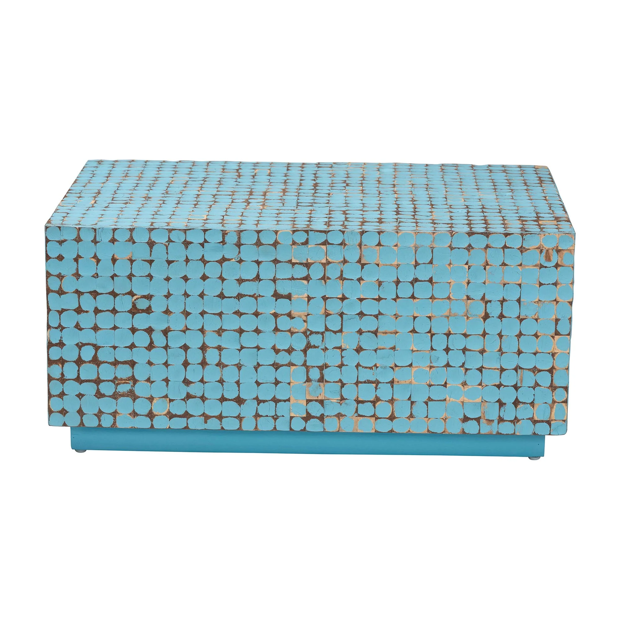 Baxton Studio bali & pari Nitza Bohemian Blue Coconut Shell and Acacia Wood Coffee Table - Image 5