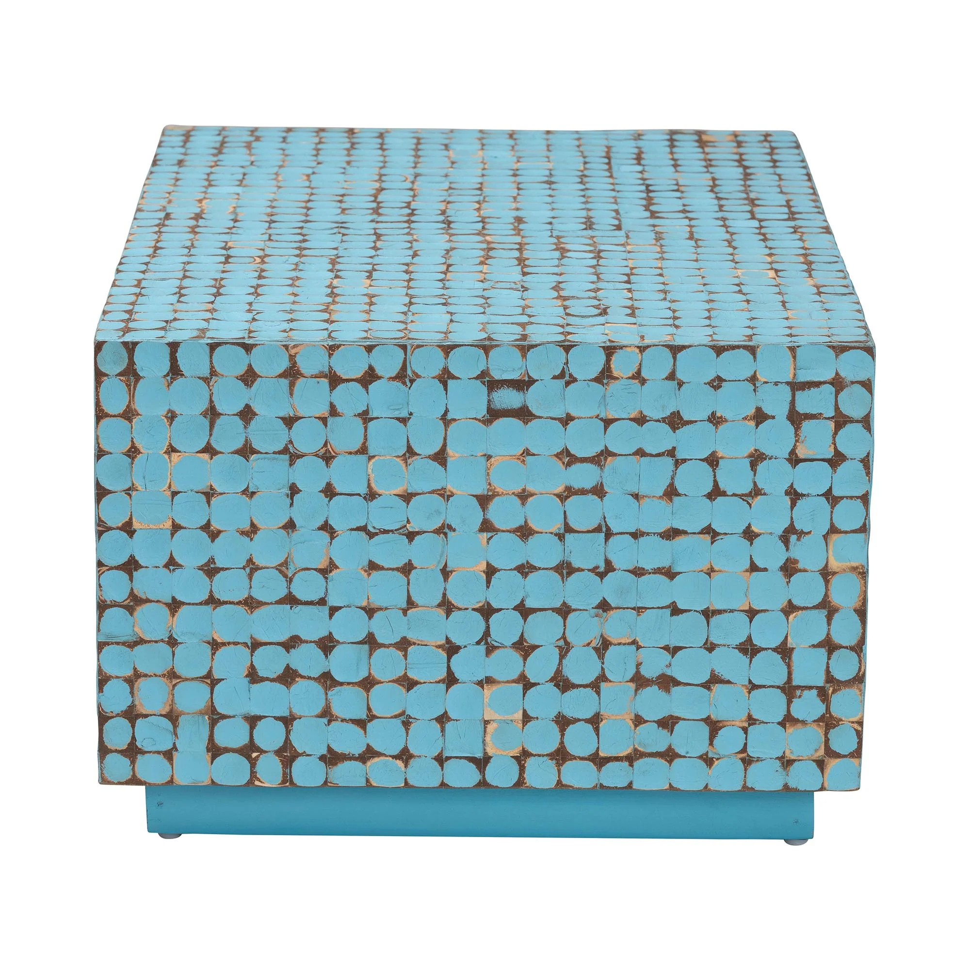 Baxton Studio bali & pari Nitza Bohemian Blue Coconut Shell and Acacia Wood Coffee Table - Image 6