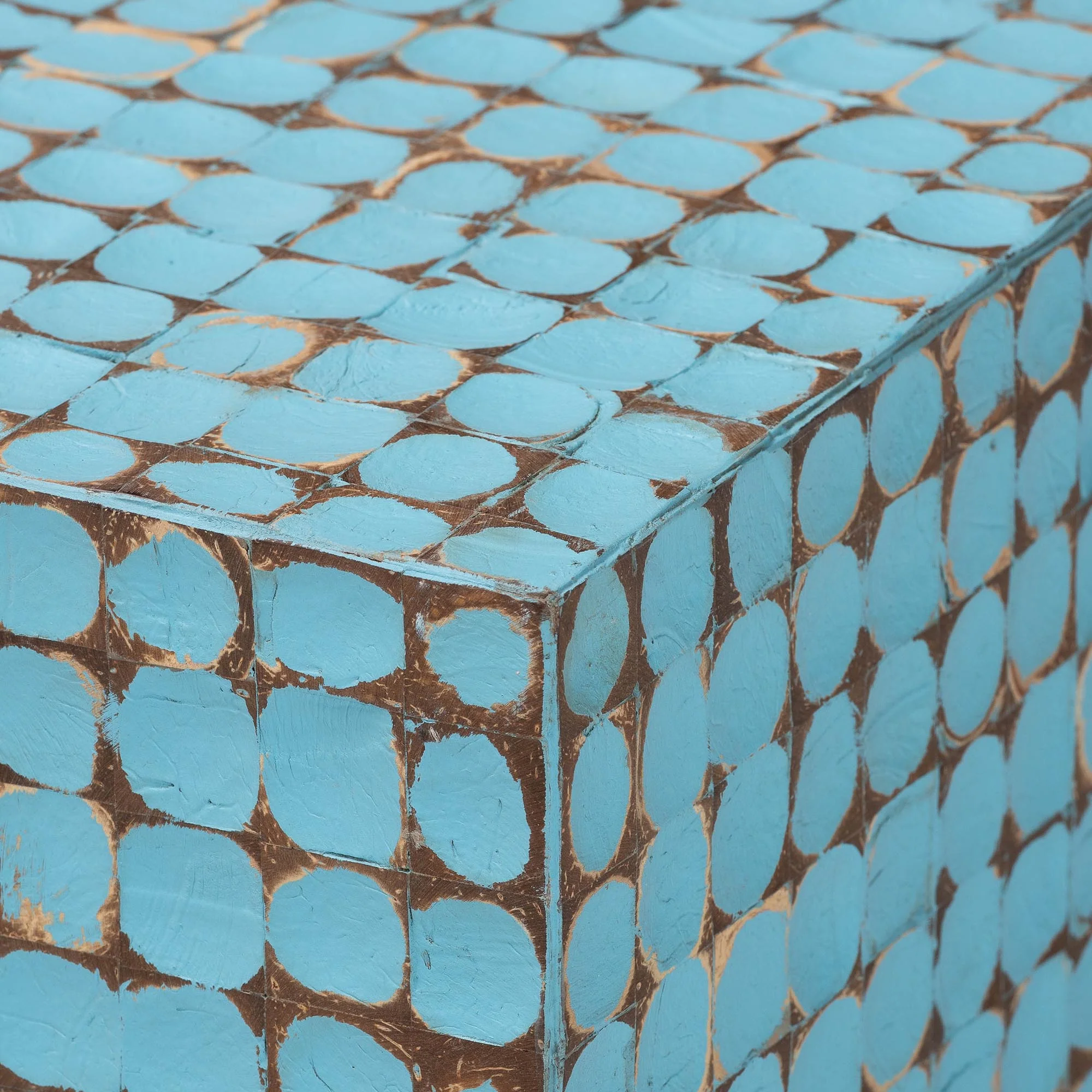 Baxton Studio bali & pari Nitza Bohemian Blue Coconut Shell and Acacia Wood Coffee Table - Image 7
