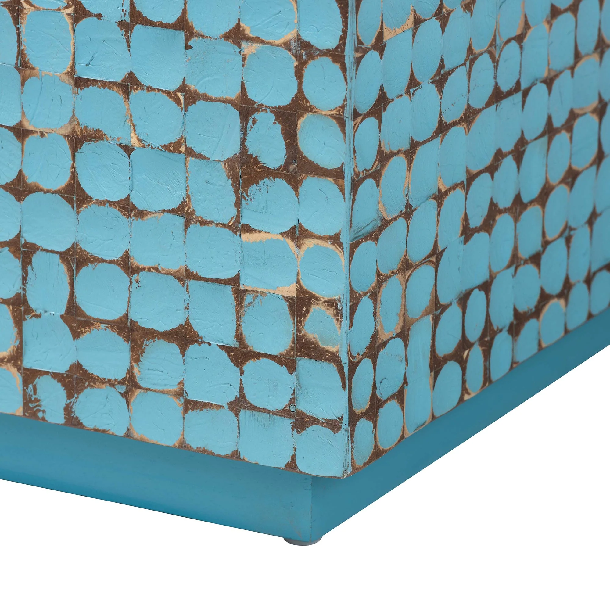 Baxton Studio bali & pari Nitza Bohemian Blue Coconut Shell and Acacia Wood Coffee Table - Image 8
