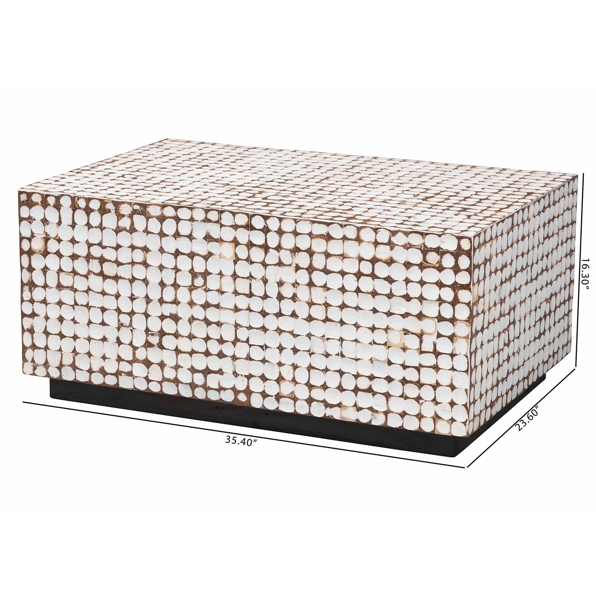 Baxton Studio bali & pari Nitza Bohemian White Coconut Shell and Acacia Wood Coffee Table - Image 3