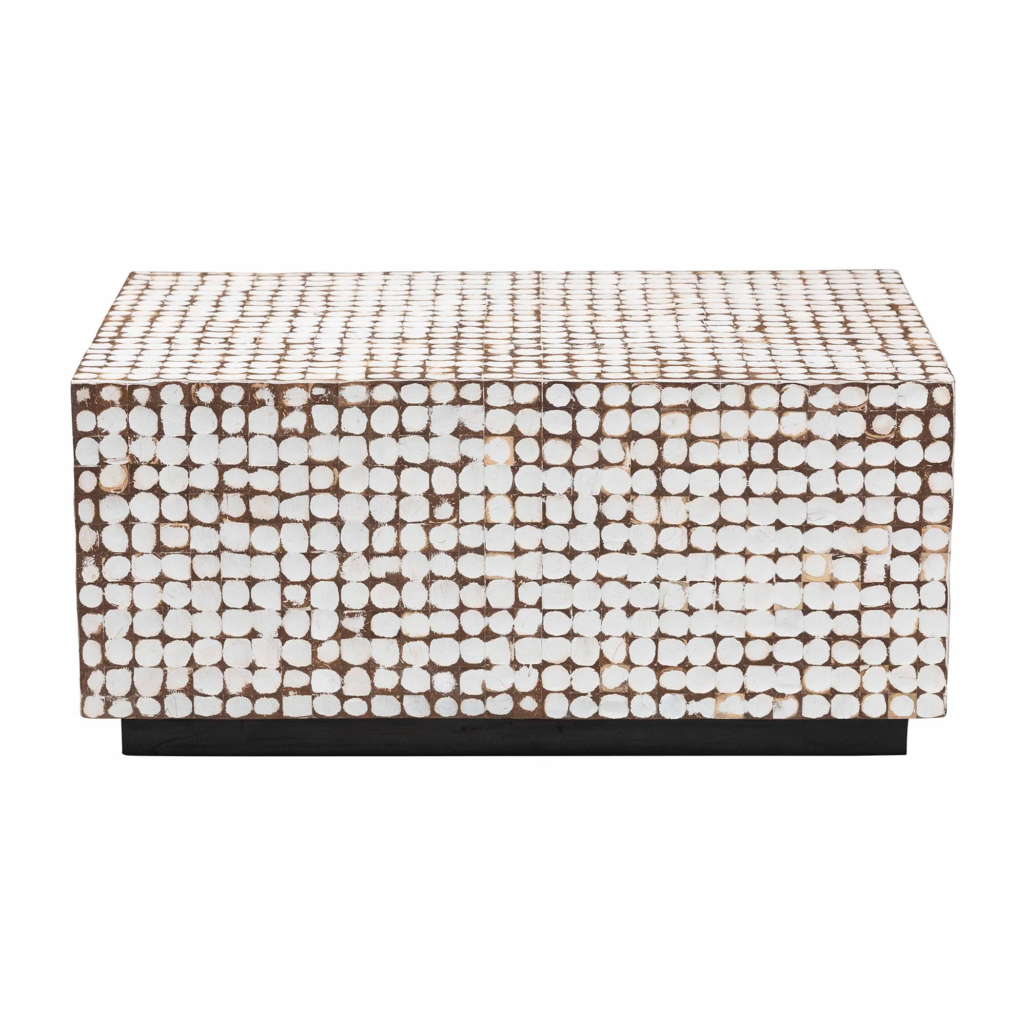 Baxton Studio bali & pari Nitza Bohemian White Coconut Shell and Acacia Wood Coffee Table - Image 5