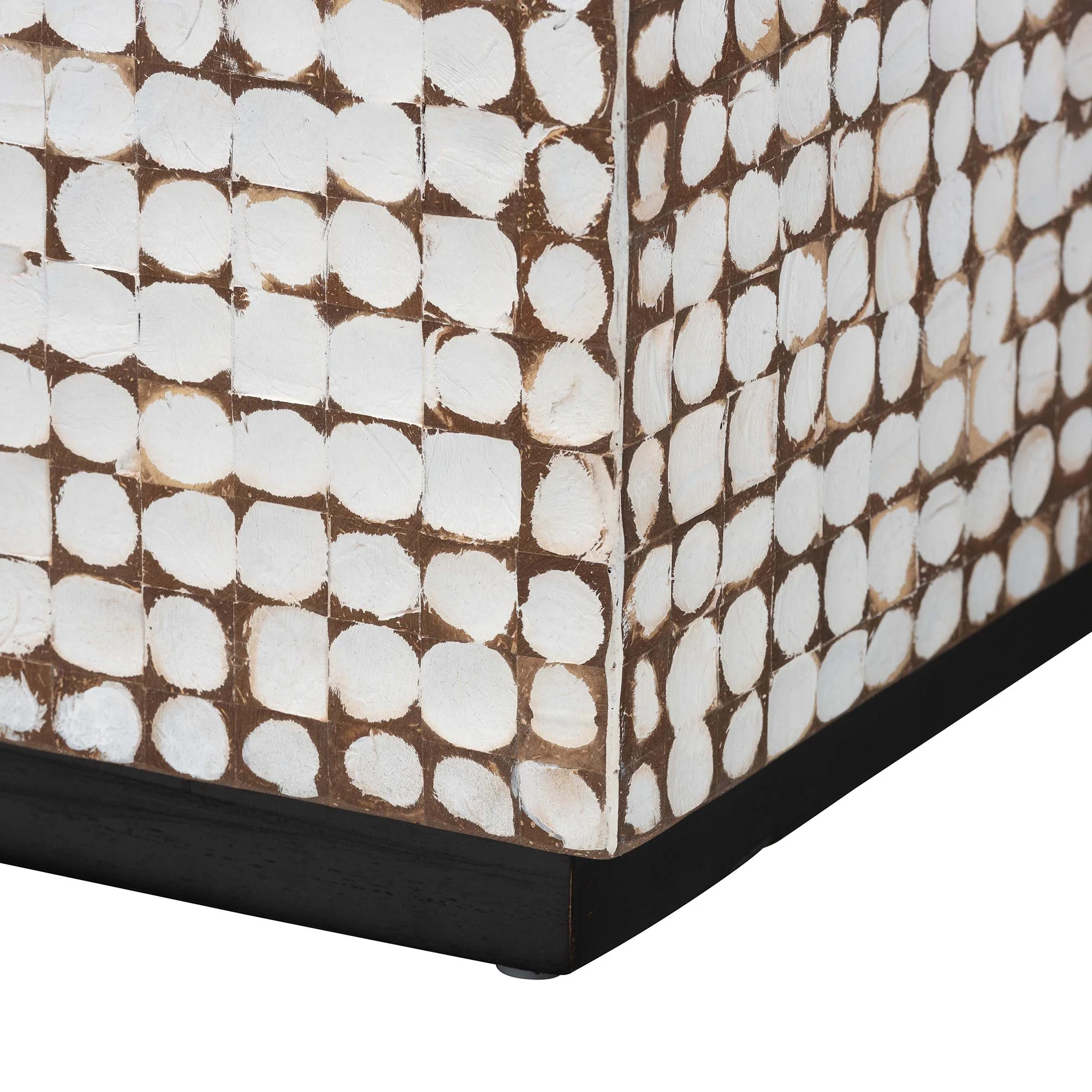 Baxton Studio bali & pari Nitza Bohemian White Coconut Shell and Acacia Wood Coffee Table - Image 8