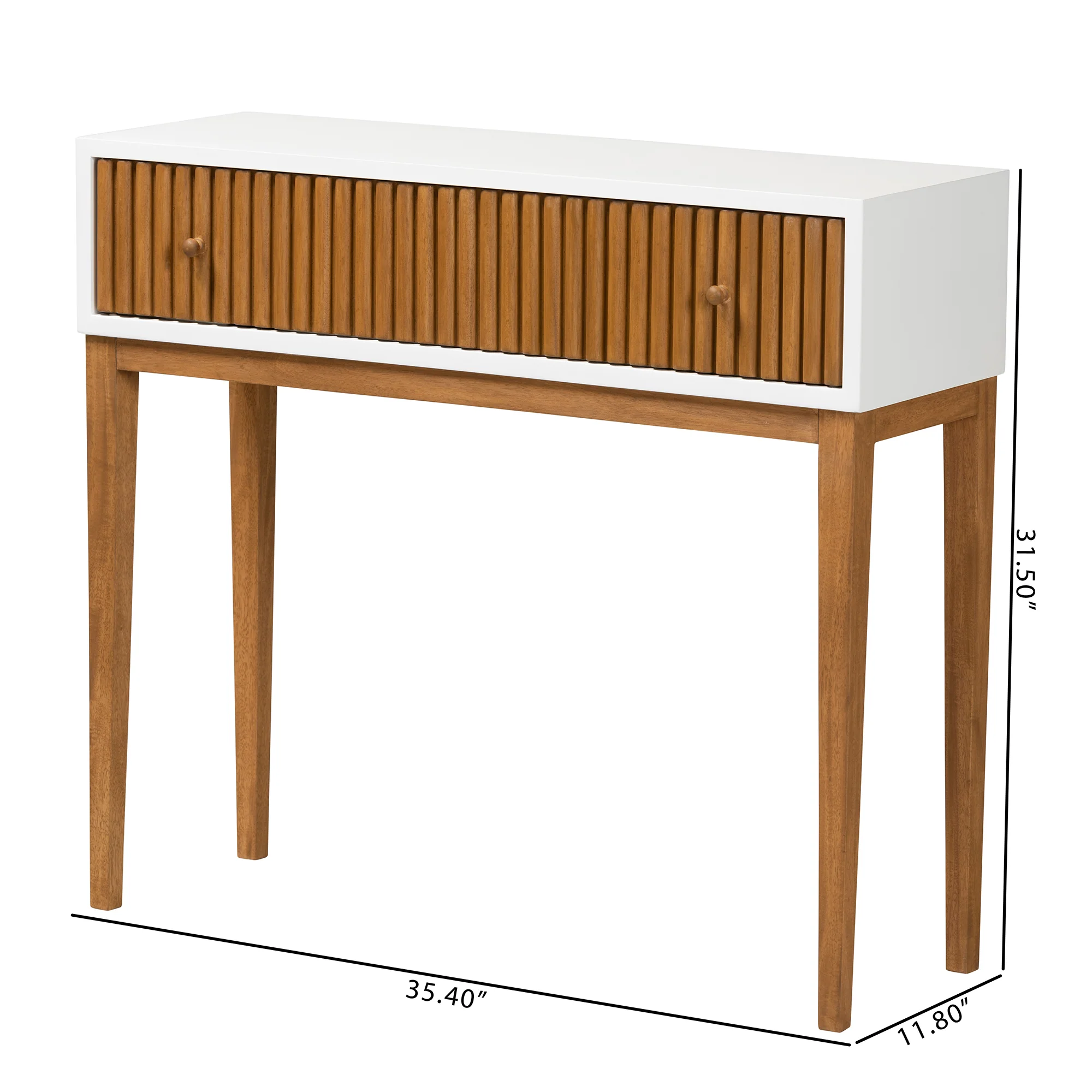 Baxton Studio bali & pari Odile Mid-Century Modern Two-Tone Natural Brown and White Bayur Wood 1-Drawer Console Table - Image 3