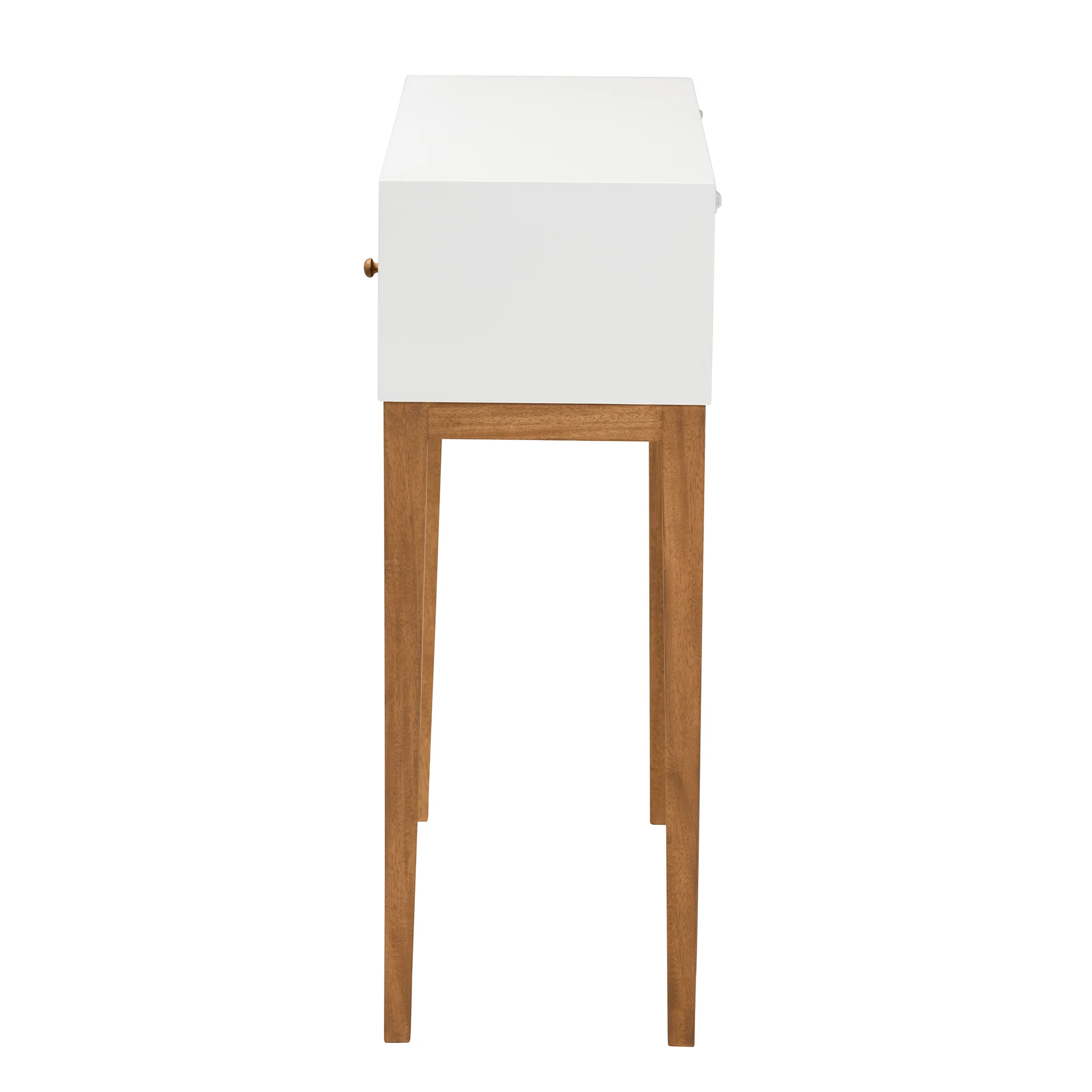 Baxton Studio bali & pari Odile Mid-Century Modern Two-Tone Natural Brown and White Bayur Wood 1-Drawer Console Table - Image 7