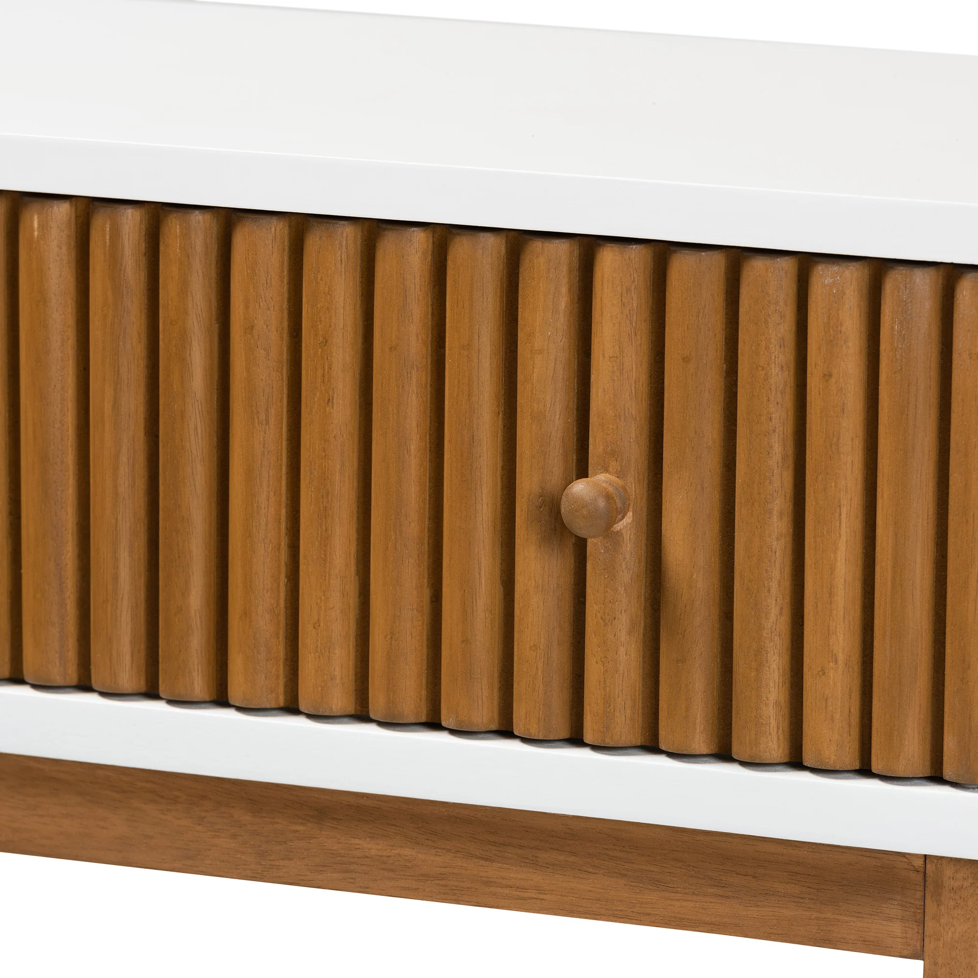 Baxton Studio bali & pari Odile Mid-Century Modern Two-Tone Natural Brown and White Bayur Wood 1-Drawer Console Table - Image 8