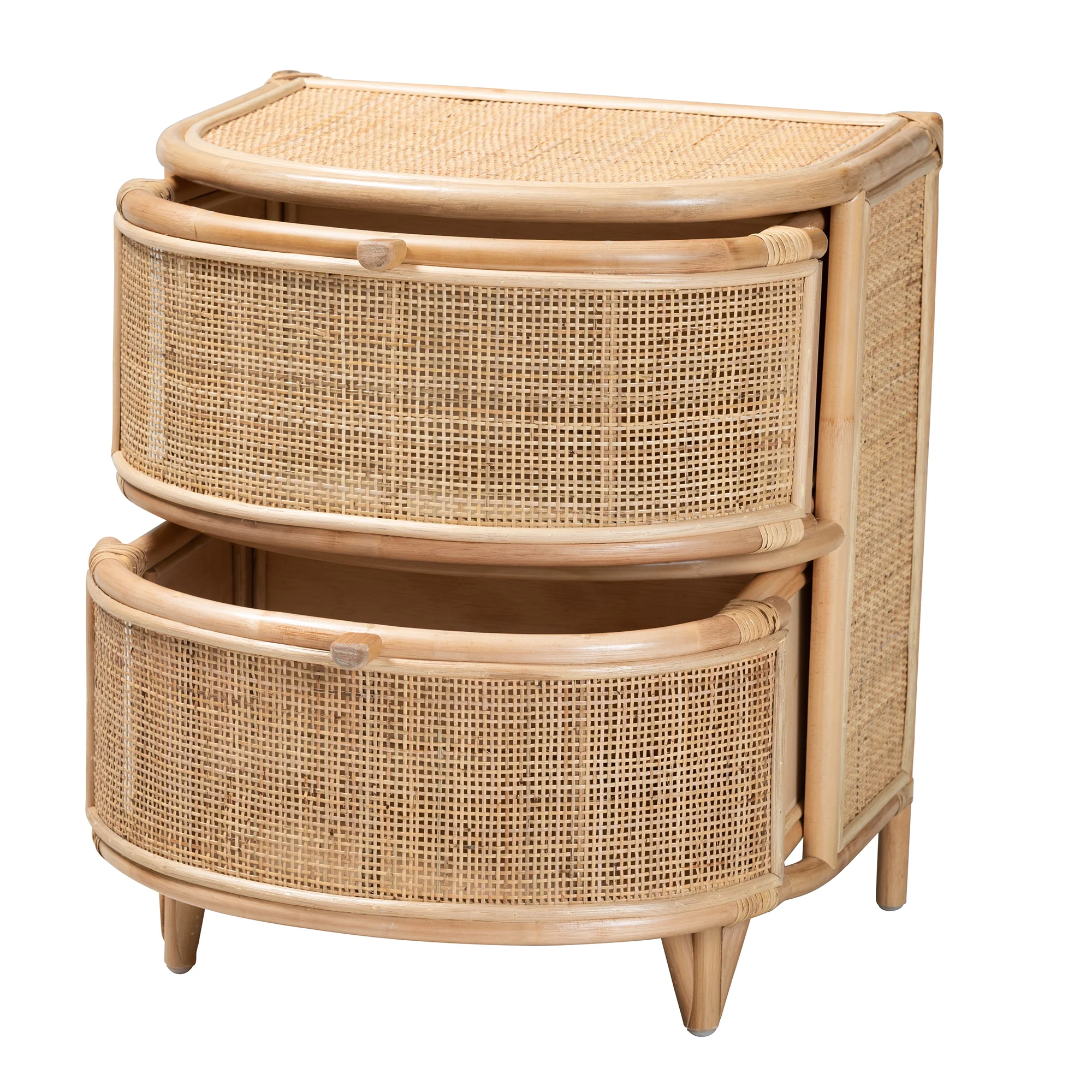 Baxton Studio bali & pari Oleta Modern Bohemian Natural Brown Rattan 2-Drawer Nightstand - Image 3