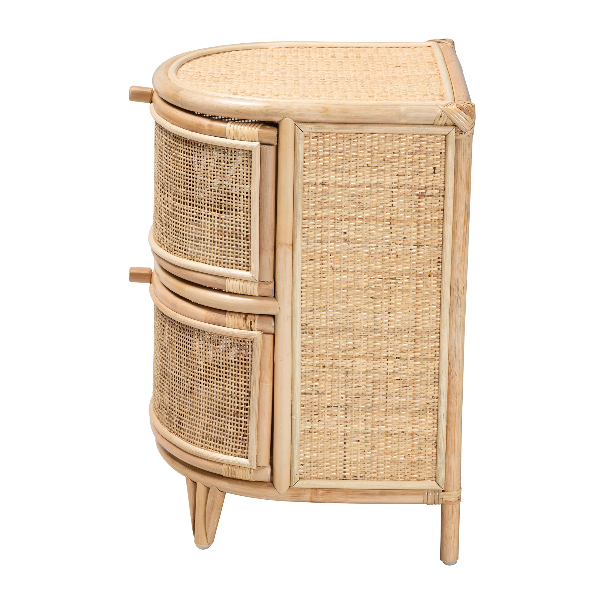 Baxton Studio bali & pari Oleta Modern Bohemian Natural Brown Rattan 2-Drawer Nightstand - Image 5