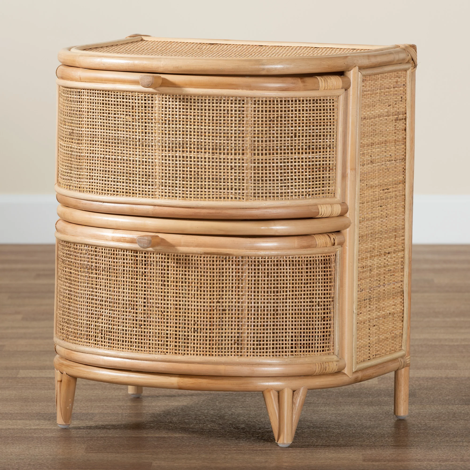 Baxton Studio bali & pari Oleta Modern Bohemian Natural Brown Rattan 2-Drawer Nightstand - Image 9