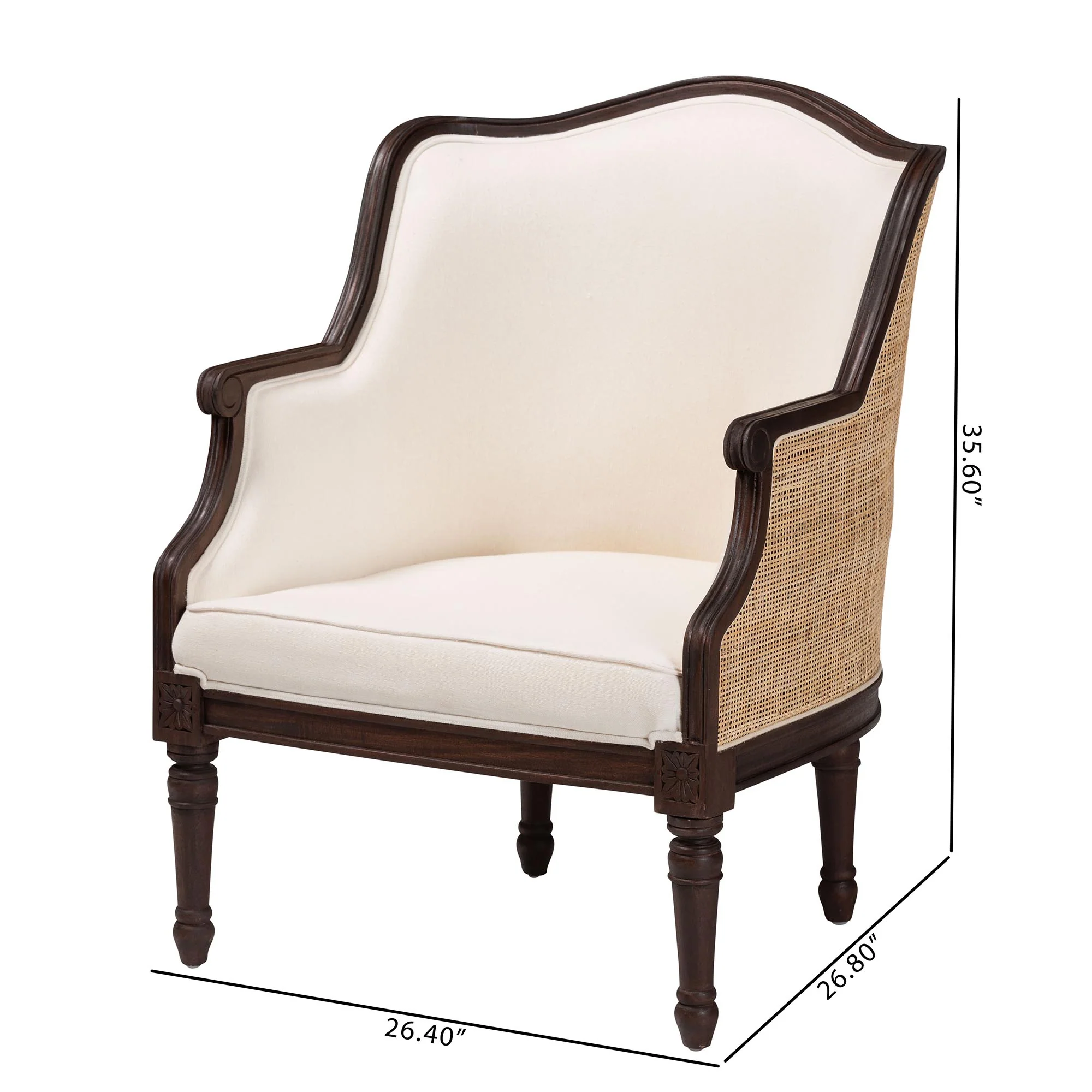 Baxton Studio bali & pari Ornella Traditional French Beige Fabric and Dark Brown Finished Wood Accent Chair - Image 3
