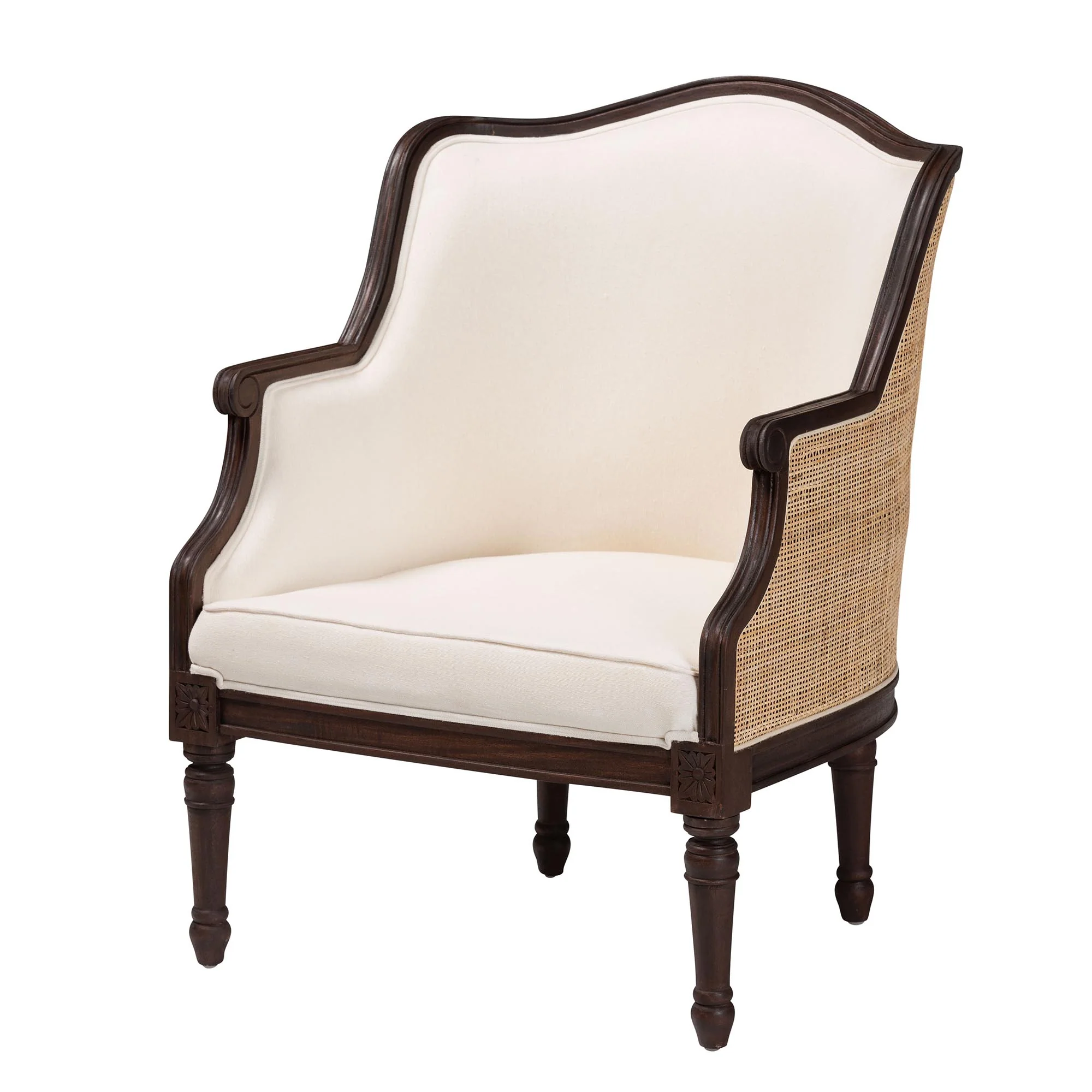 Baxton Studio bali & pari Ornella Traditional French Beige Fabric and Dark Brown Finished Wood Accent Chair - Image 4