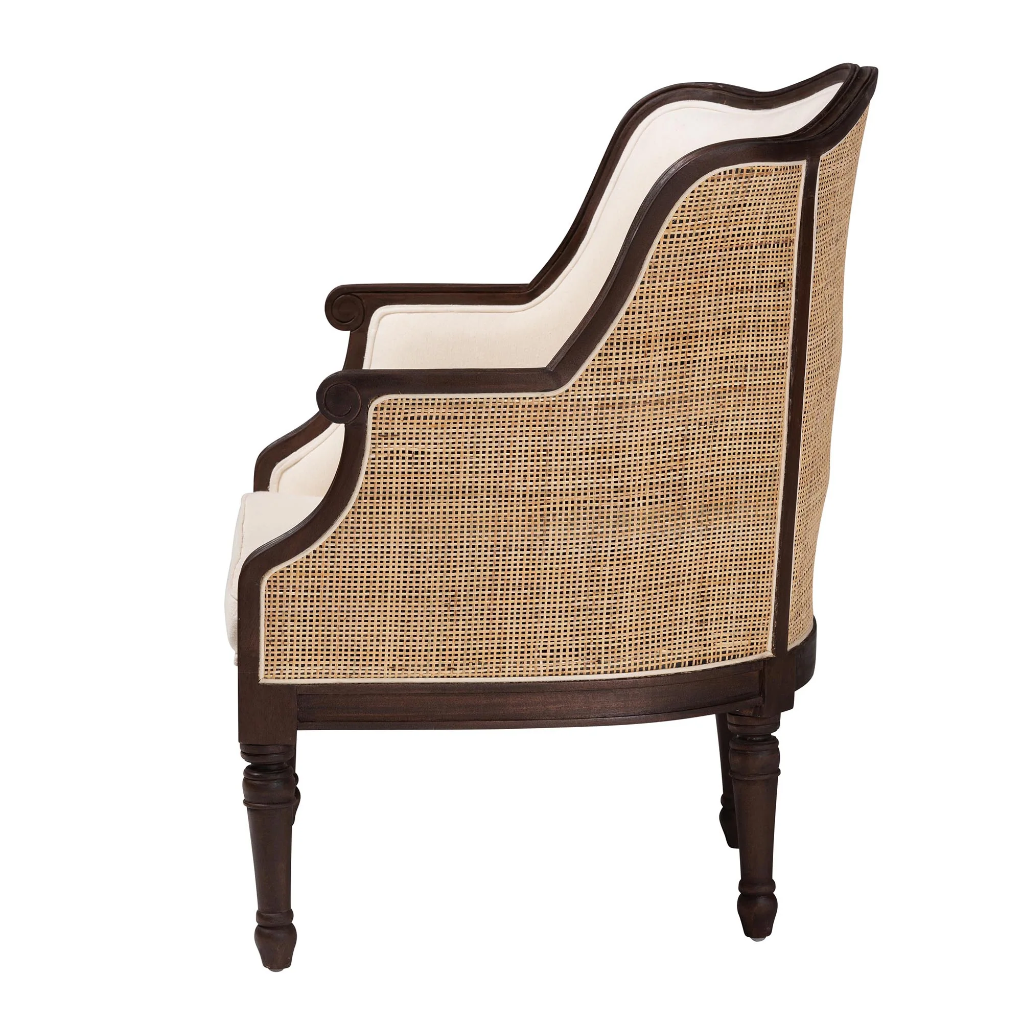 Baxton Studio bali & pari Ornella Traditional French Beige Fabric and Dark Brown Finished Wood Accent Chair - Image 6