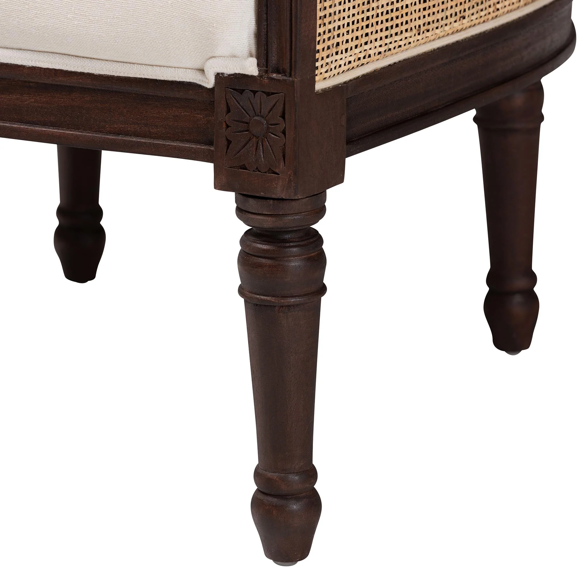 Baxton Studio bali & pari Ornella Traditional French Beige Fabric and Dark Brown Finished Wood Accent Chair - Image 9