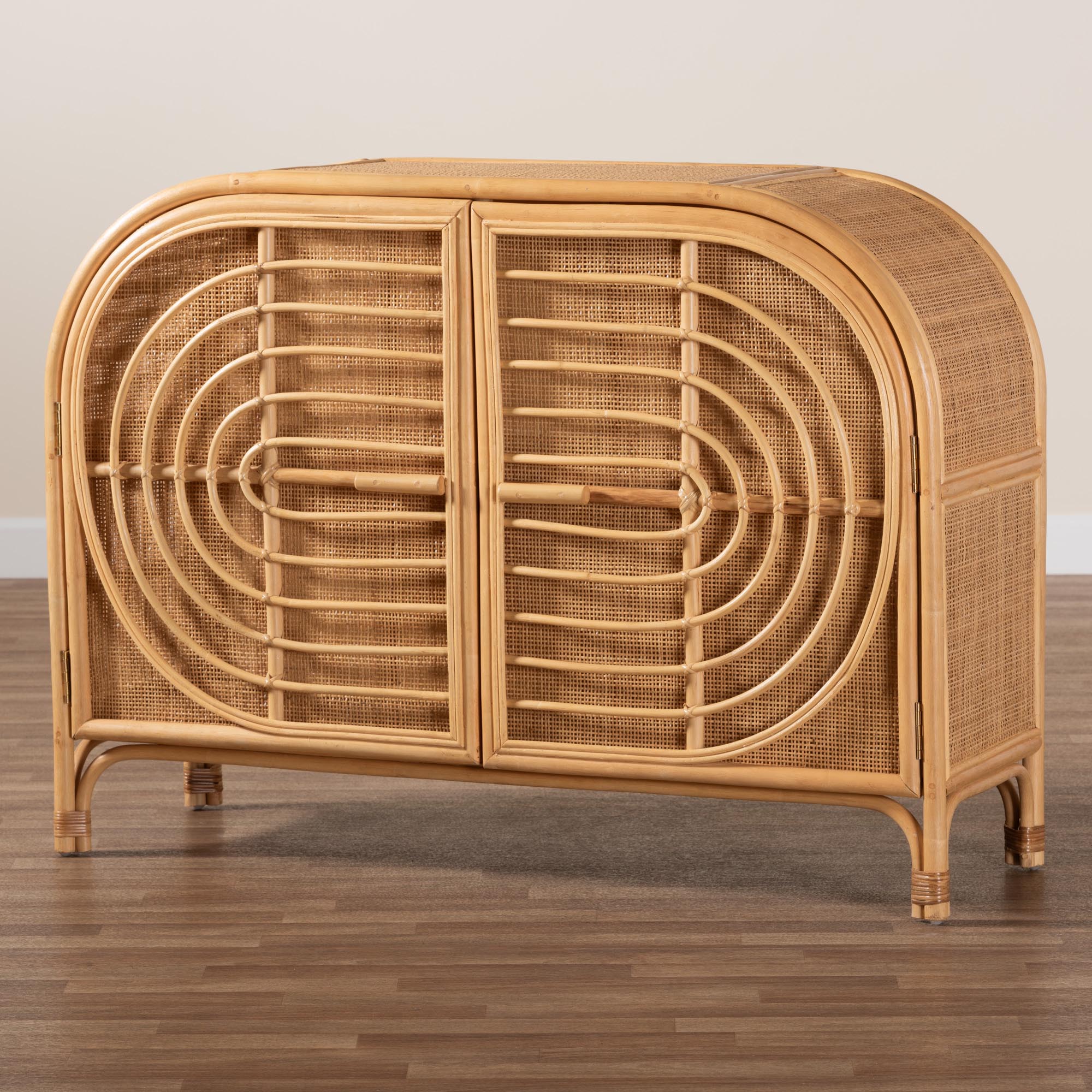 Baxton Studio bali & pari Ovalet Modern Bohemian Natural Brown Rattan 2-Door Sideboard - Image 2