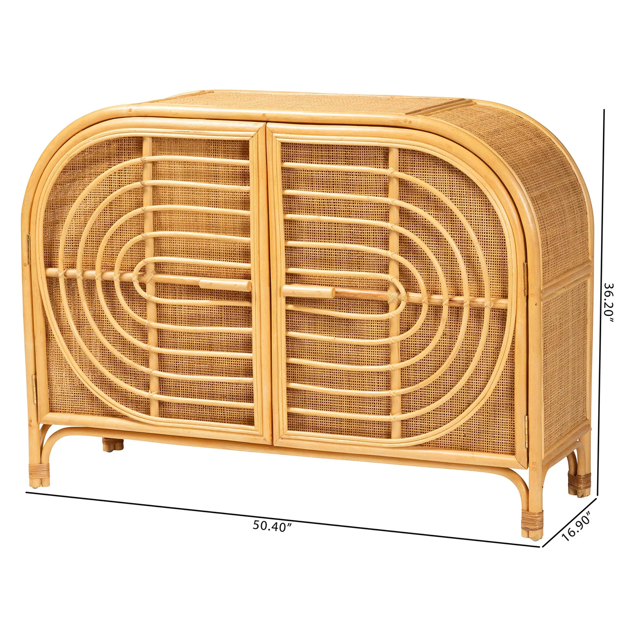 Baxton Studio bali & pari Ovalet Modern Bohemian Natural Brown Rattan 2-Door Sideboard - Image 3