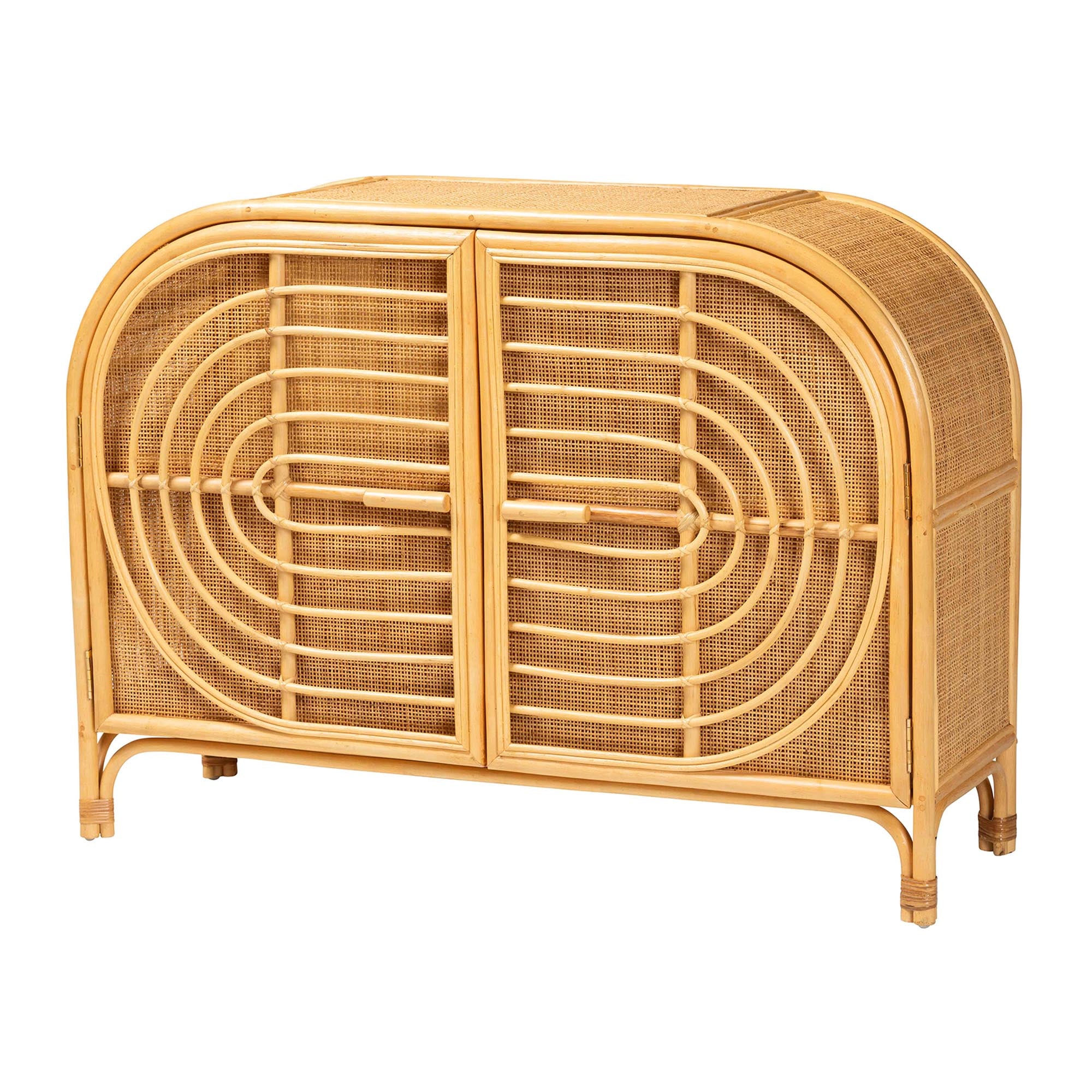 Baxton Studio bali & pari Ovalet Modern Bohemian Natural Brown Rattan 2-Door Sideboard - Image 4
