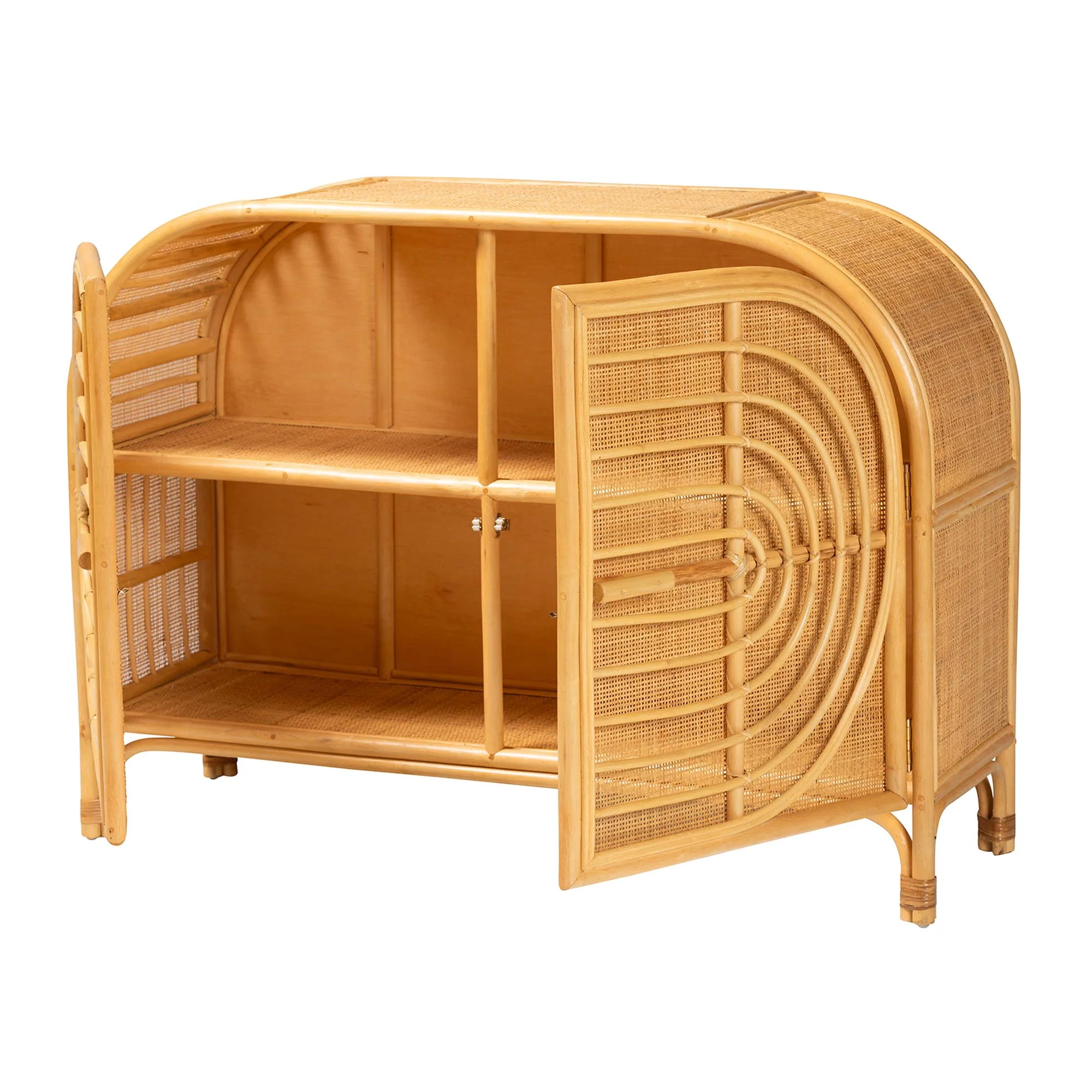 Baxton Studio bali & pari Ovalet Modern Bohemian Natural Brown Rattan 2-Door Sideboard - Image 5