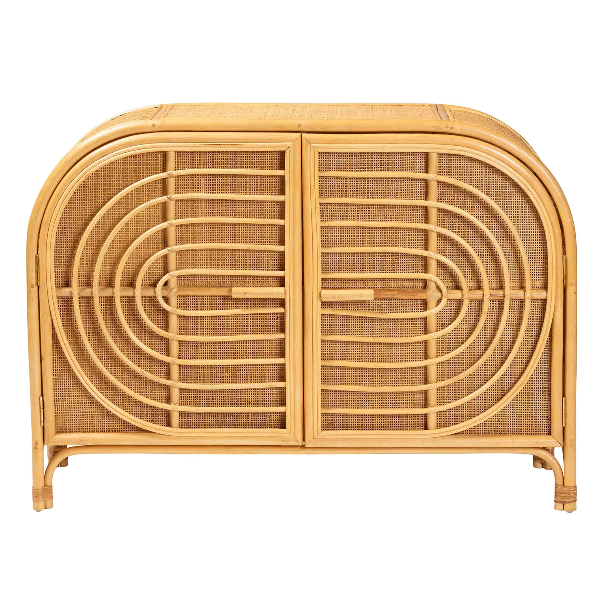Baxton Studio bali & pari Ovalet Modern Bohemian Natural Brown Rattan 2-Door Sideboard - Image 6