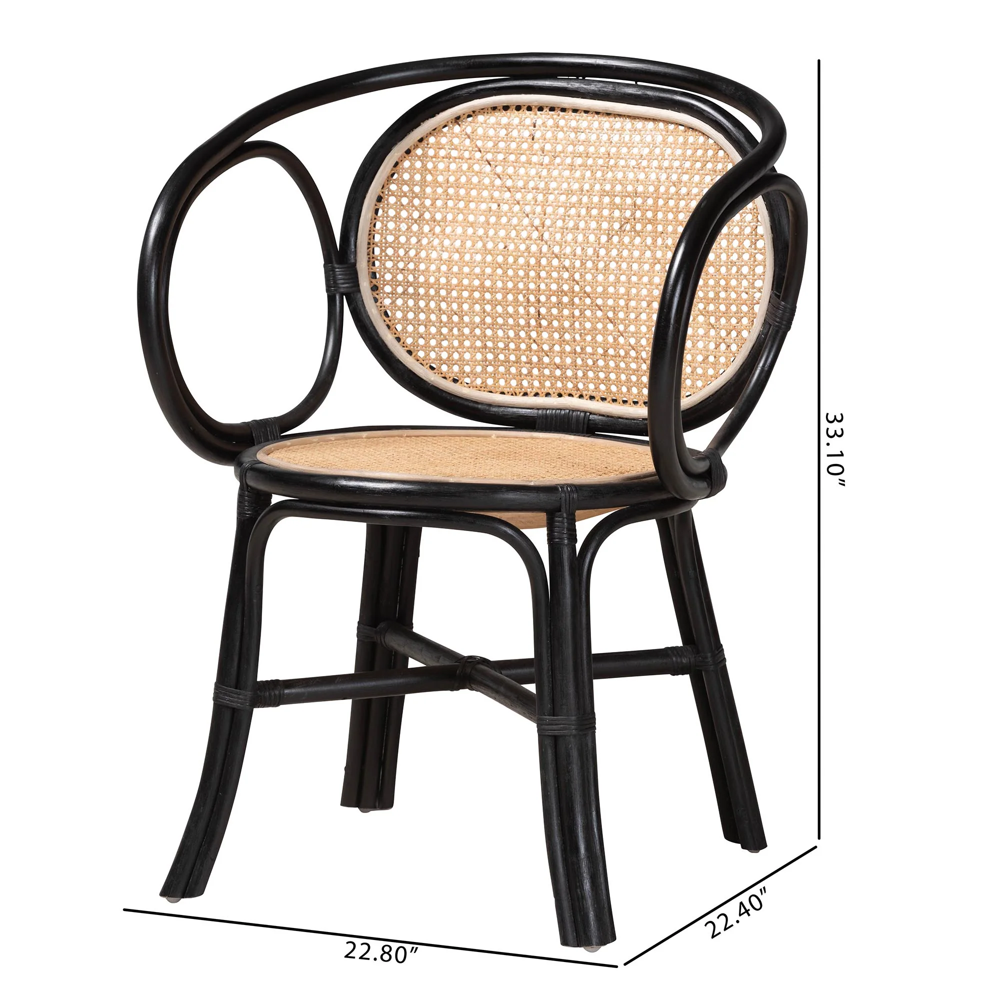 Baxton Studio bali & pari Palesa Modern Bohemian Two-Tone Black and Natural Brown Rattan Dining Chair - Image 10