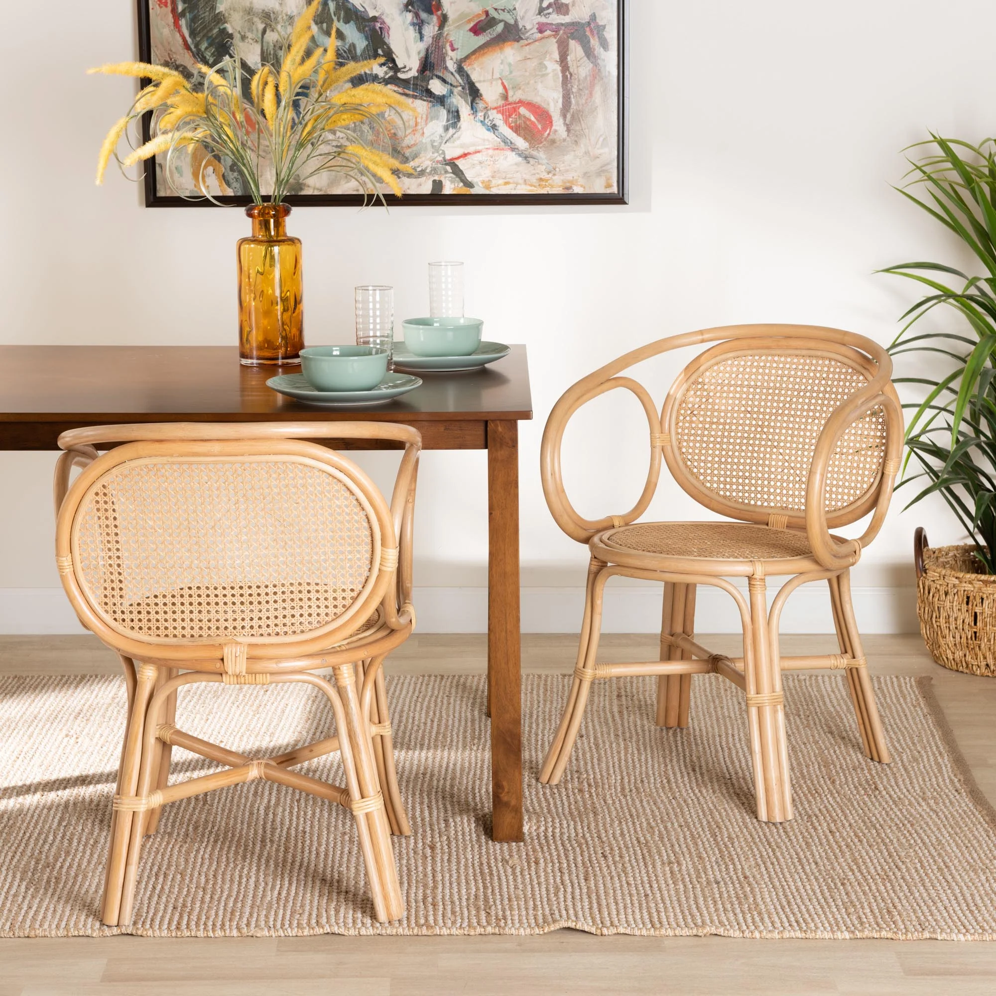 Baxton Studio bali & pari Palesa Modern Bohemian Two-Tone Black and Natural Brown Rattan Dining Chair - Image 11