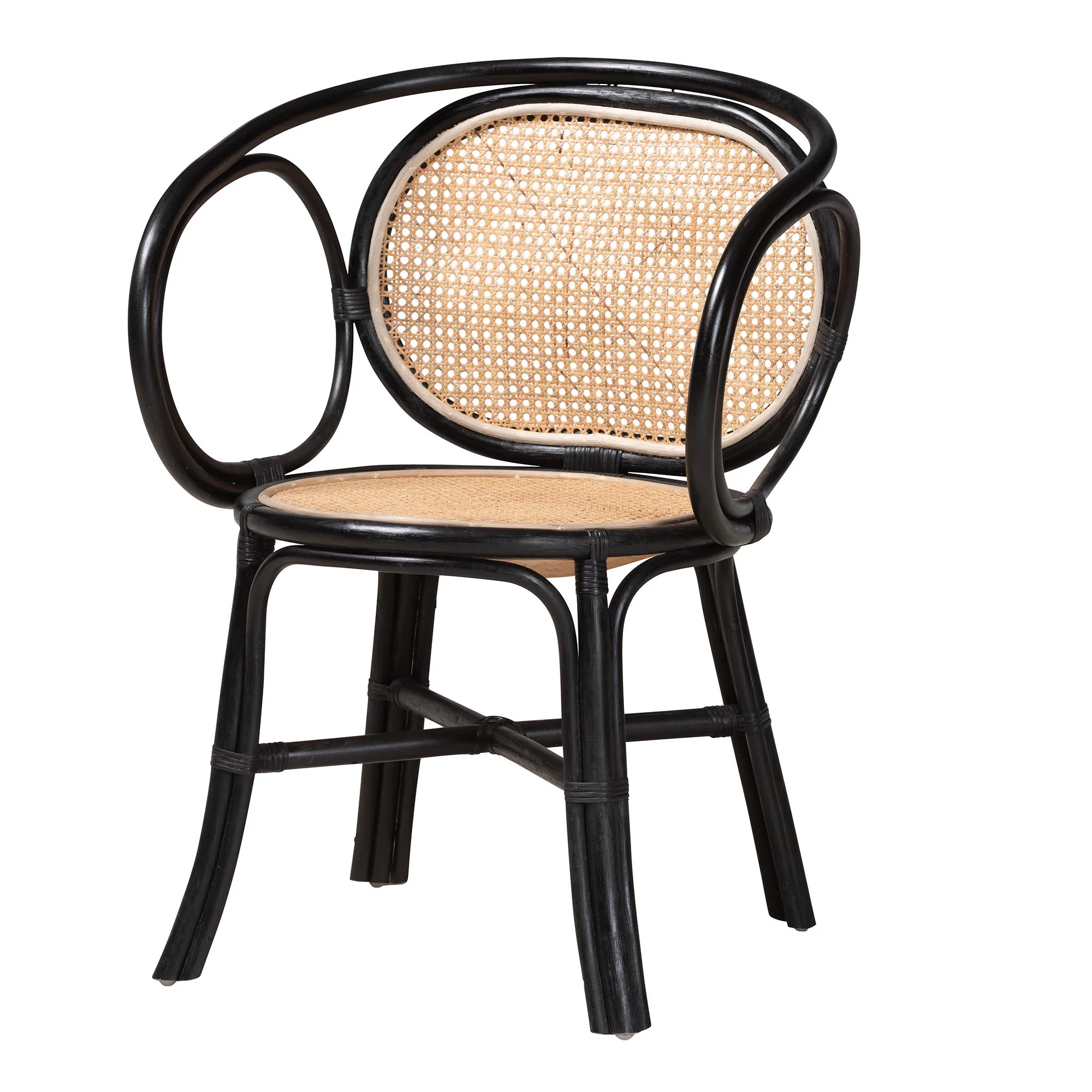 Baxton Studio bali & pari Palesa Modern Bohemian Two-Tone Black and Natural Brown Rattan Dining Chair - Image 2