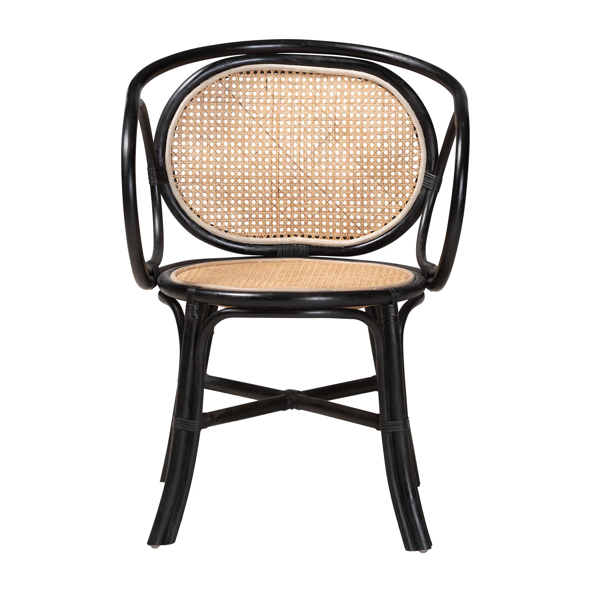 Baxton Studio bali & pari Palesa Modern Bohemian Two-Tone Black and Natural Brown Rattan Dining Chair - Image 3