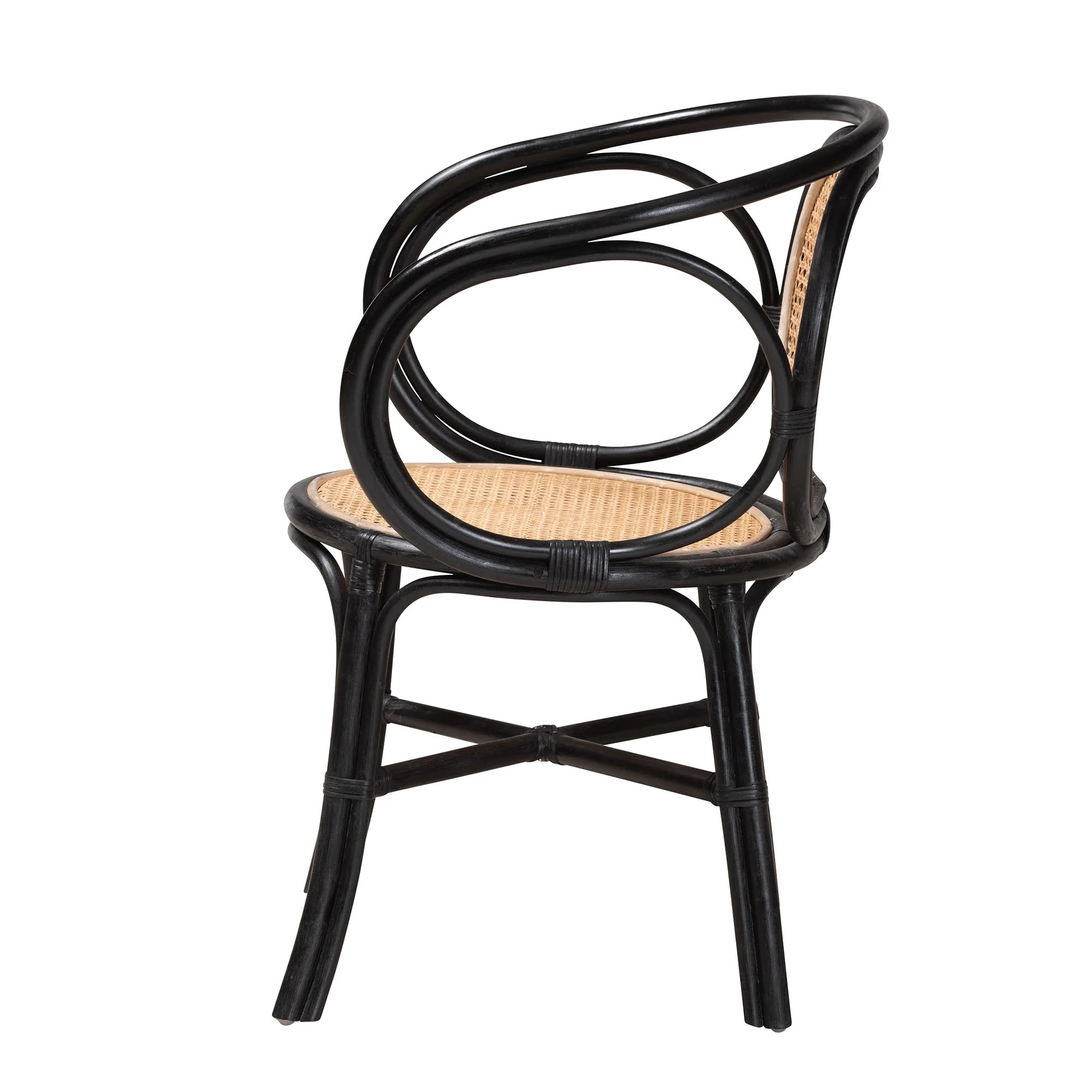 Baxton Studio bali & pari Palesa Modern Bohemian Two-Tone Black and Natural Brown Rattan Dining Chair - Image 4