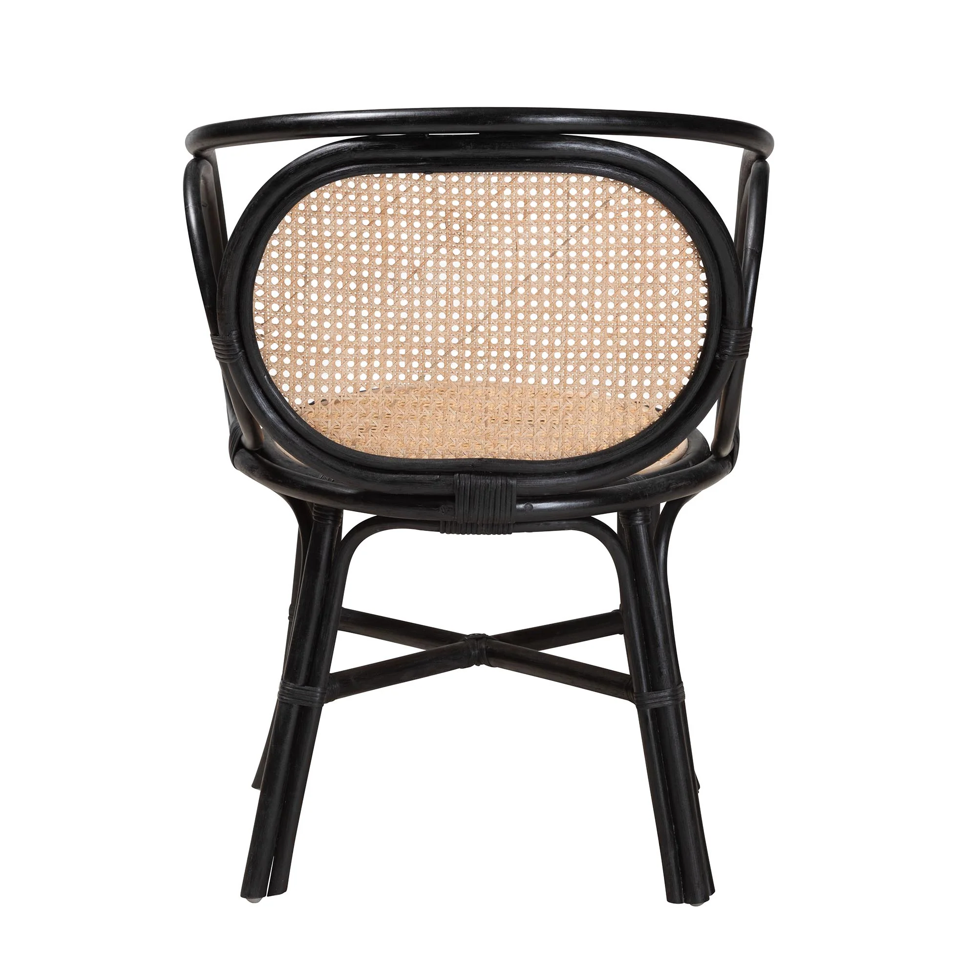 Baxton Studio bali & pari Palesa Modern Bohemian Two-Tone Black and Natural Brown Rattan Dining Chair - Image 5