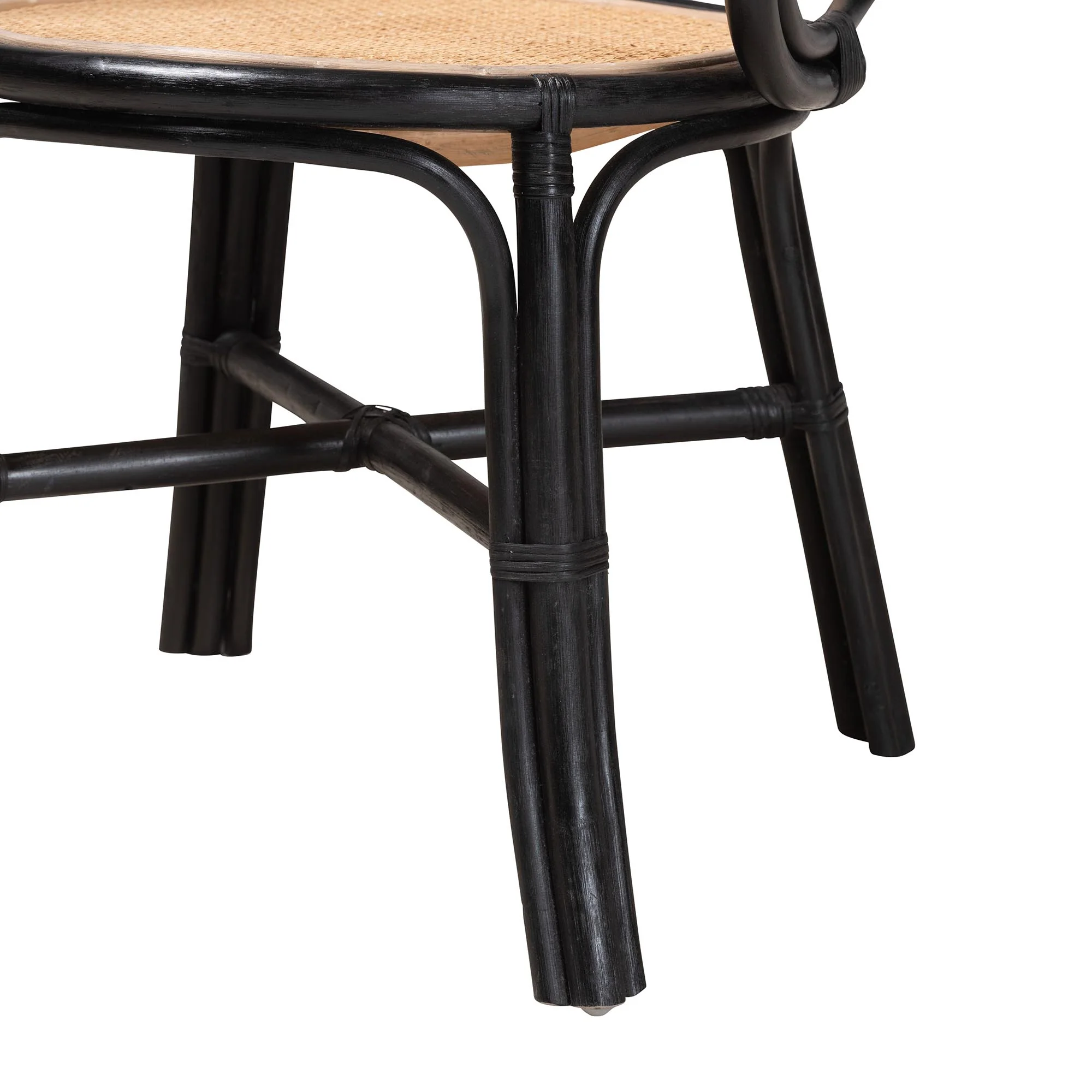 Baxton Studio bali & pari Palesa Modern Bohemian Two-Tone Black and Natural Brown Rattan Dining Chair - Image 7