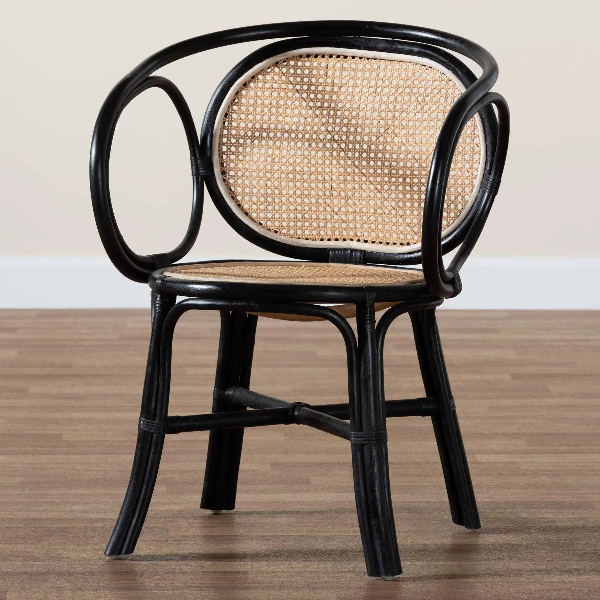 Baxton Studio bali & pari Palesa Modern Bohemian Two-Tone Black and Natural Brown Rattan Dining Chair - Image 9