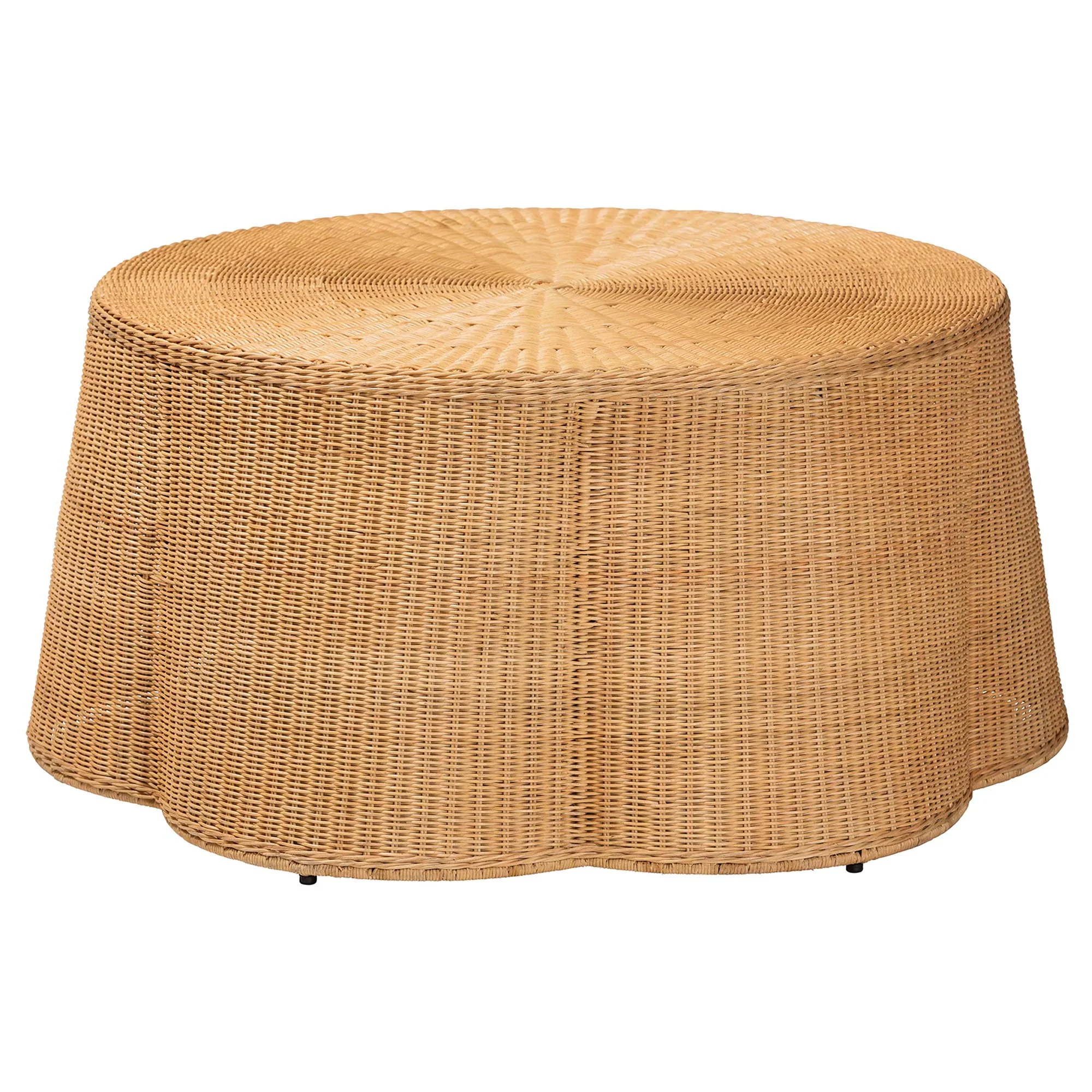 Baxton Studio bali & pari Palm Bohemian Honey Scallop Rattan Coffee Table - Image 2