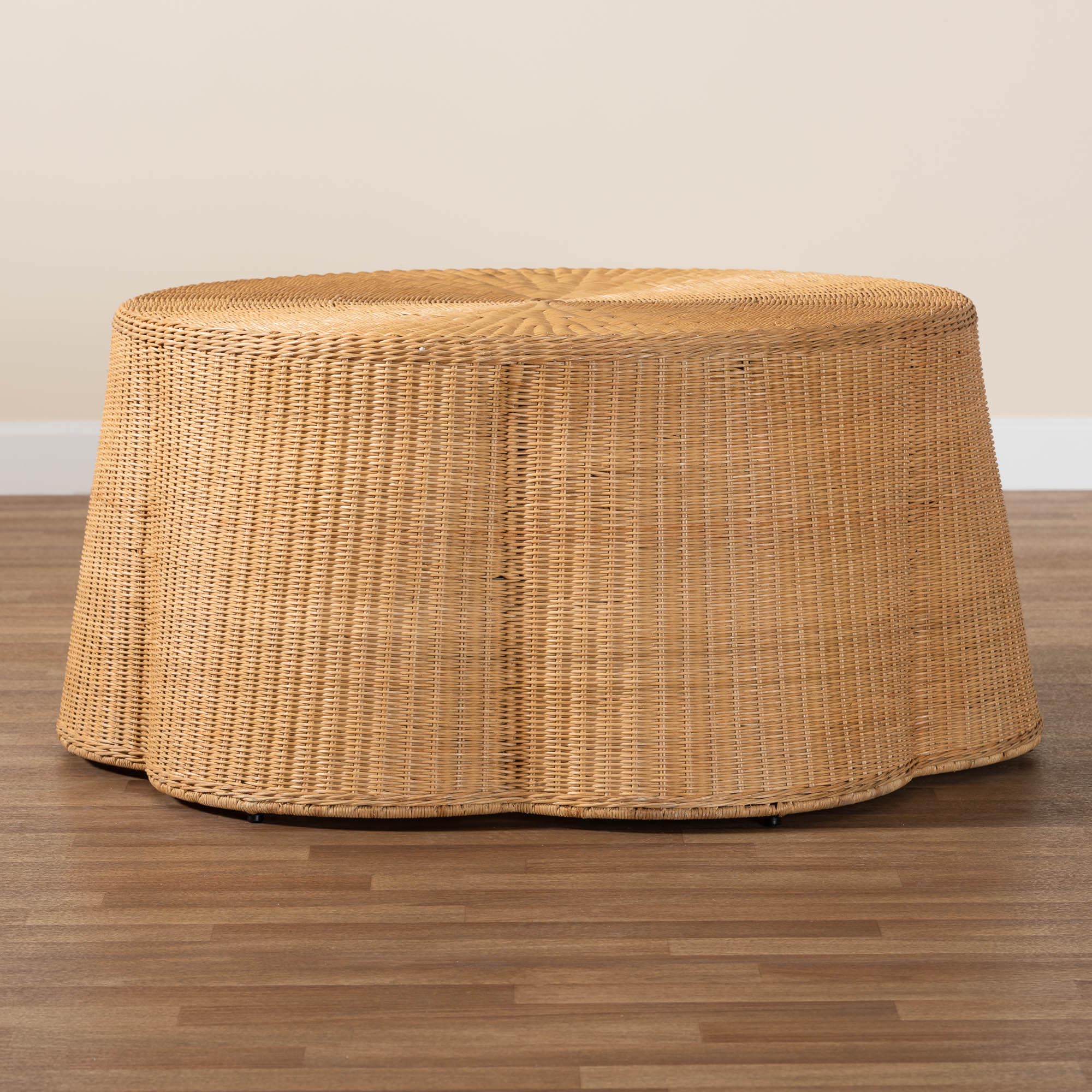 Baxton Studio bali & pari Palm Bohemian Honey Scallop Rattan Coffee Table - Image 6