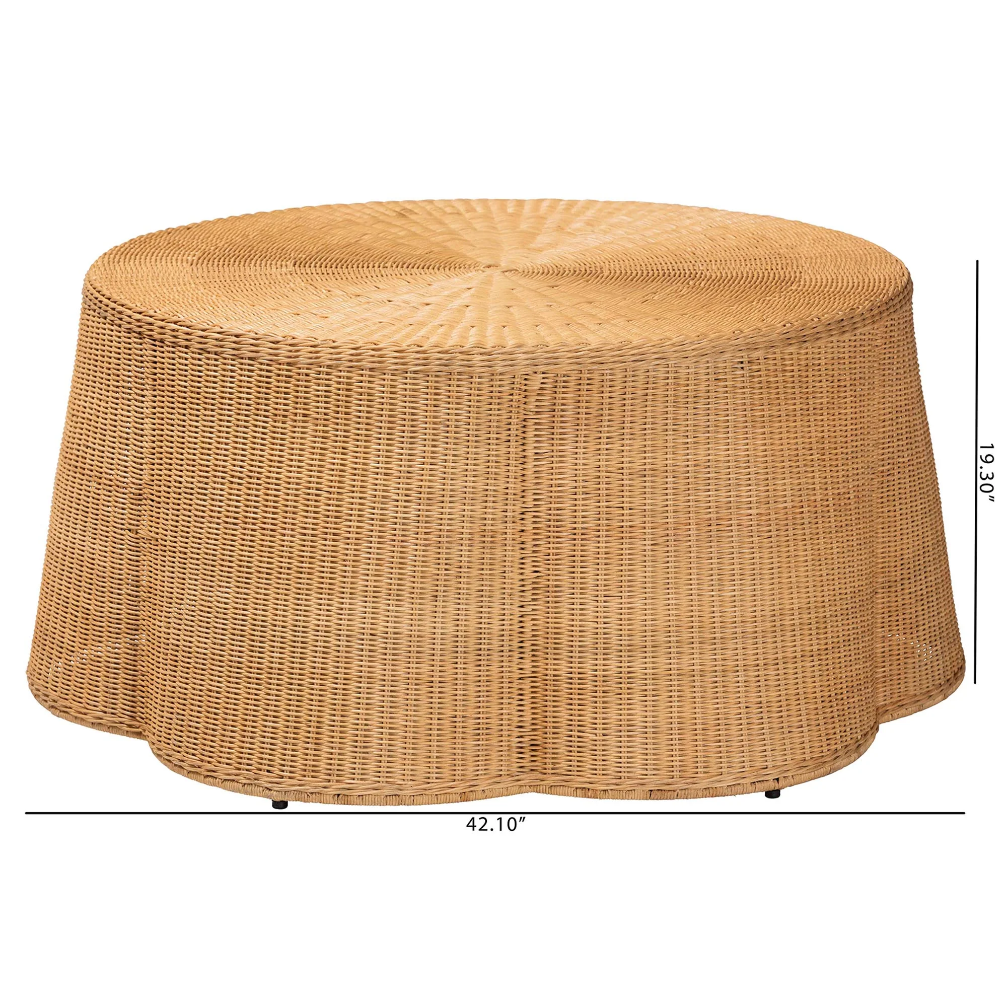 Baxton Studio bali & pari Palm Bohemian Honey Scallop Rattan Coffee Table - Image 7