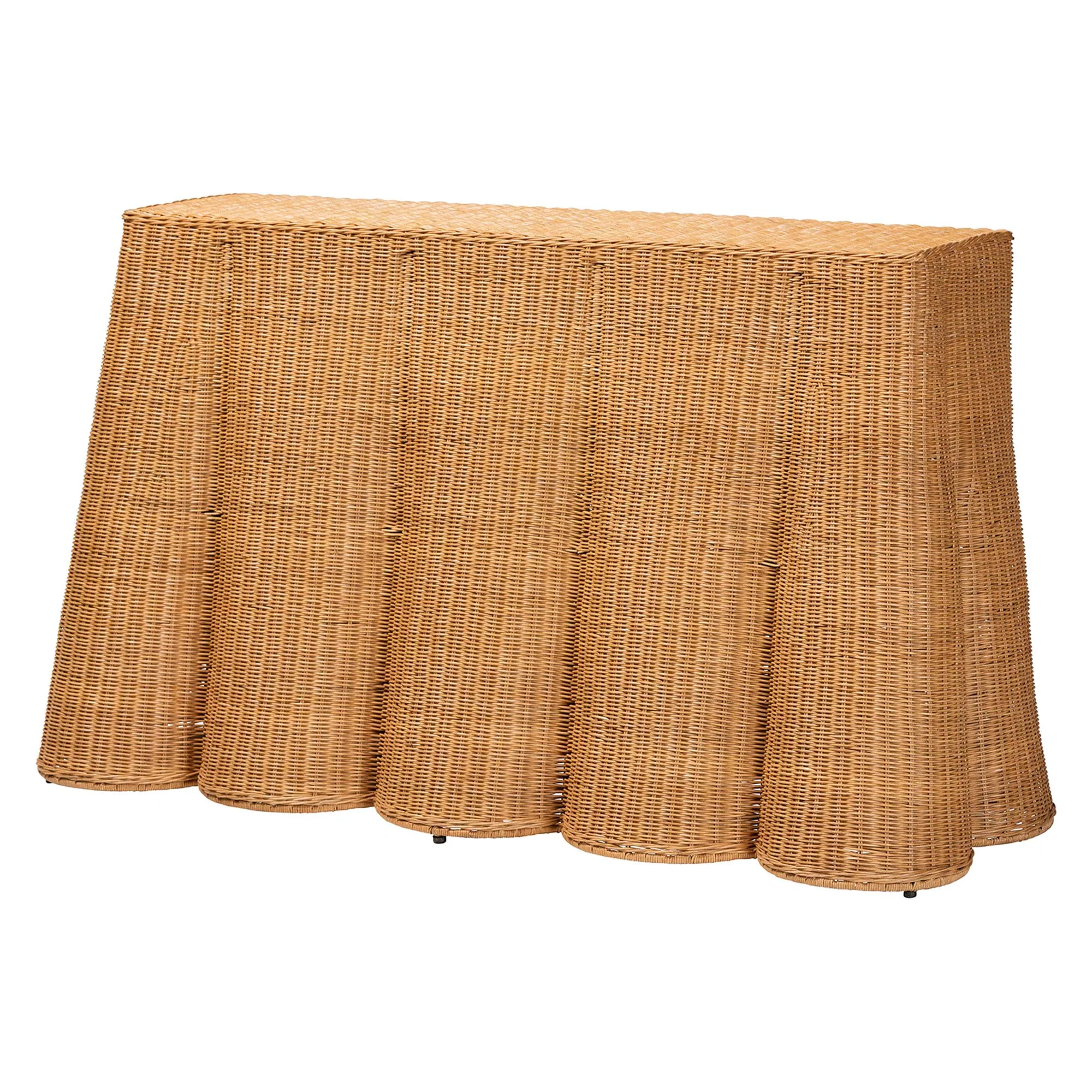 Baxton Studio bali & pari Palm Bohemian Honey Scallop Rattan Console Table - Image 2