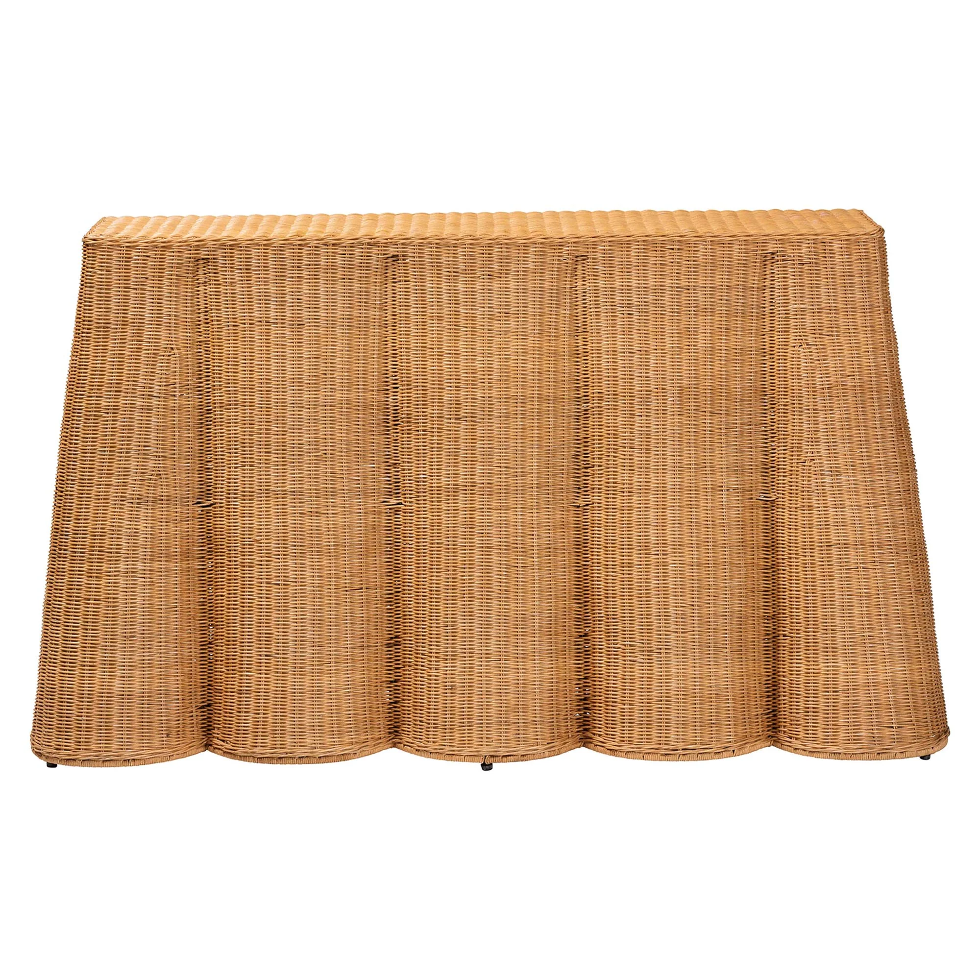 Baxton Studio bali & pari Palm Bohemian Honey Scallop Rattan Console Table - Image 3