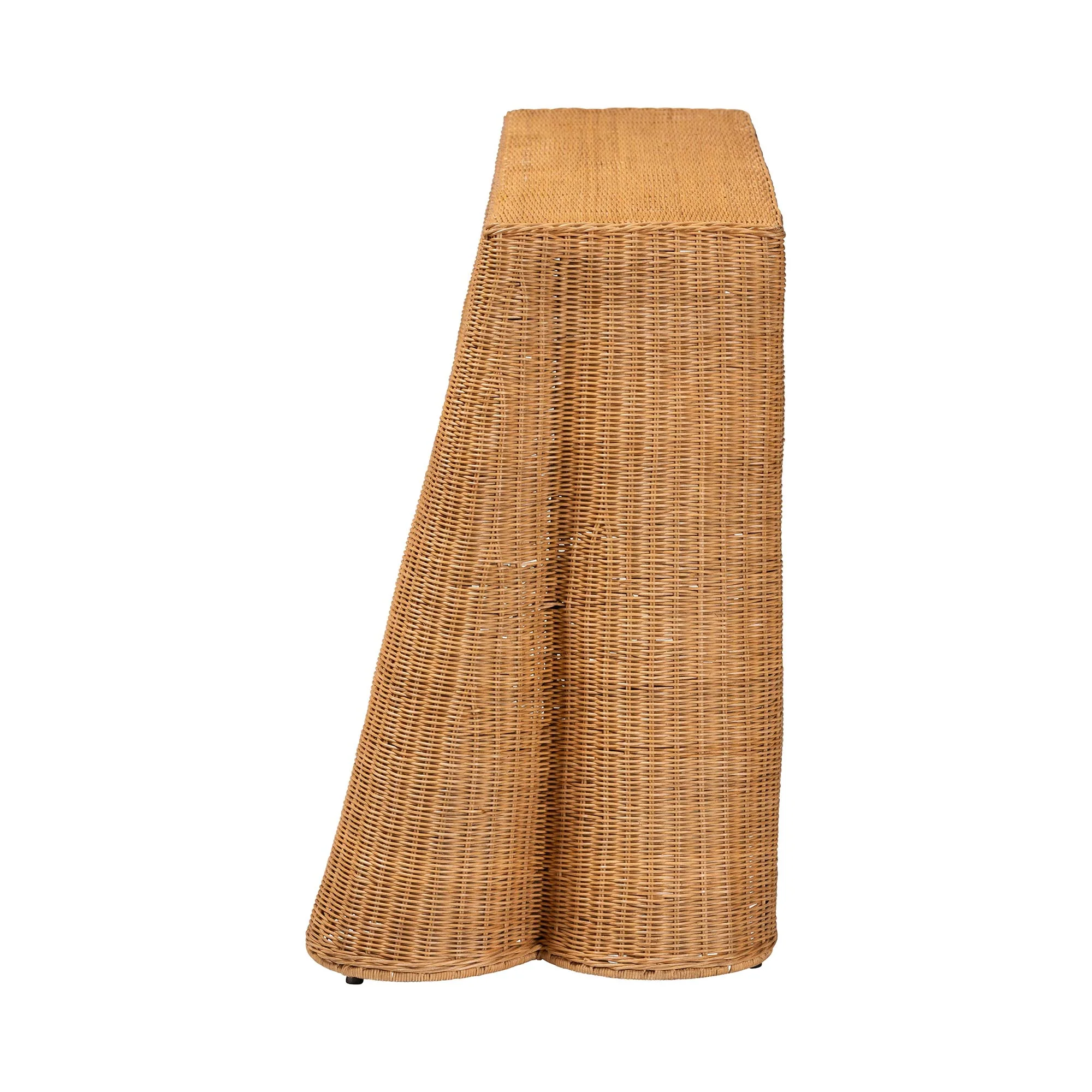 Baxton Studio bali & pari Palm Bohemian Honey Scallop Rattan Console Table - Image 4