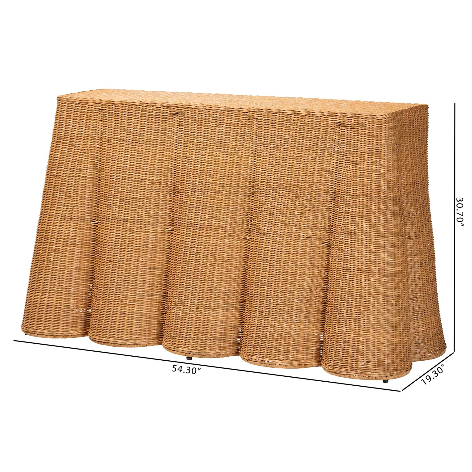 Baxton Studio bali & pari Palm Bohemian Honey Scallop Rattan Console Table - Image 8