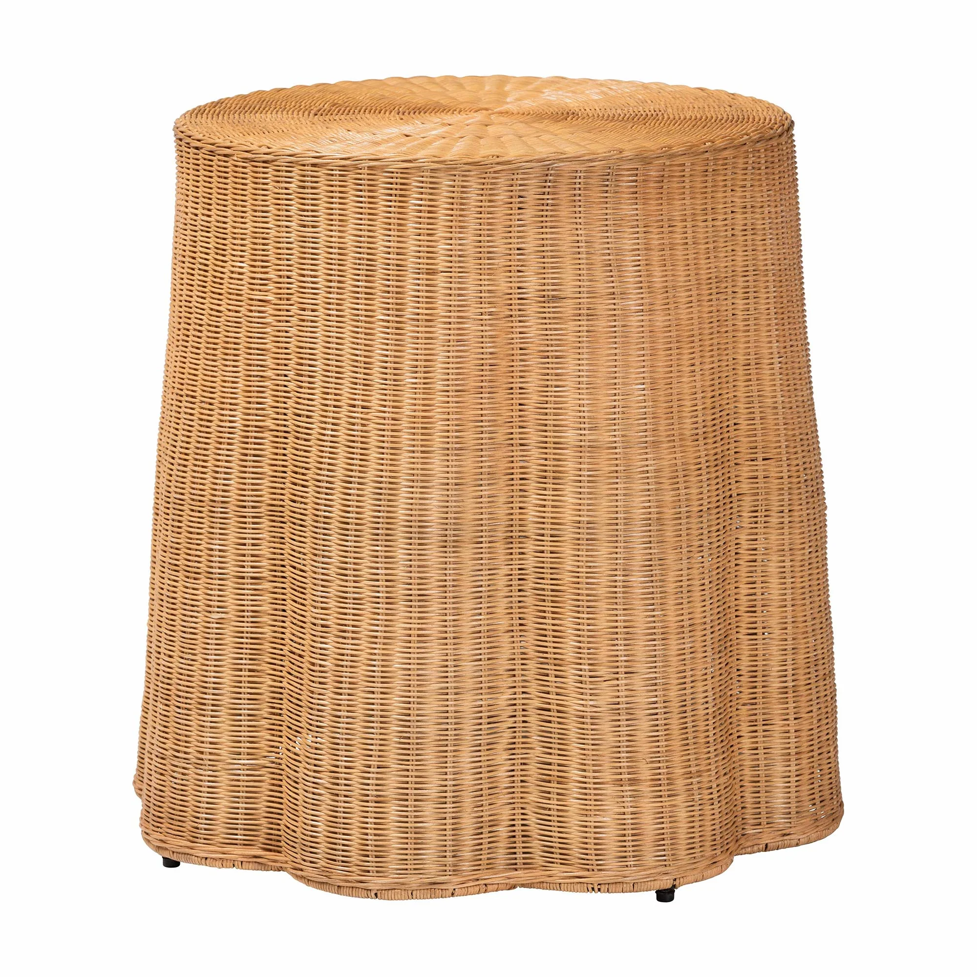 Baxton Studio bali & pari Palm Bohemian Honey Scallop Rattan End Table - Image 2